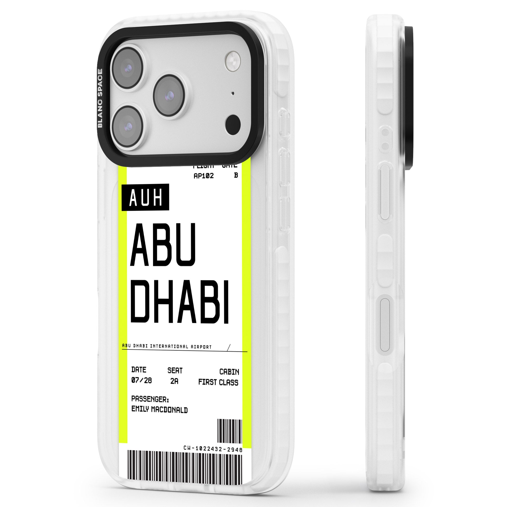 Personalised Abu Dhabi Boarding Pass iPhone 17 Pro Impact Clear Phone Case Side Profile