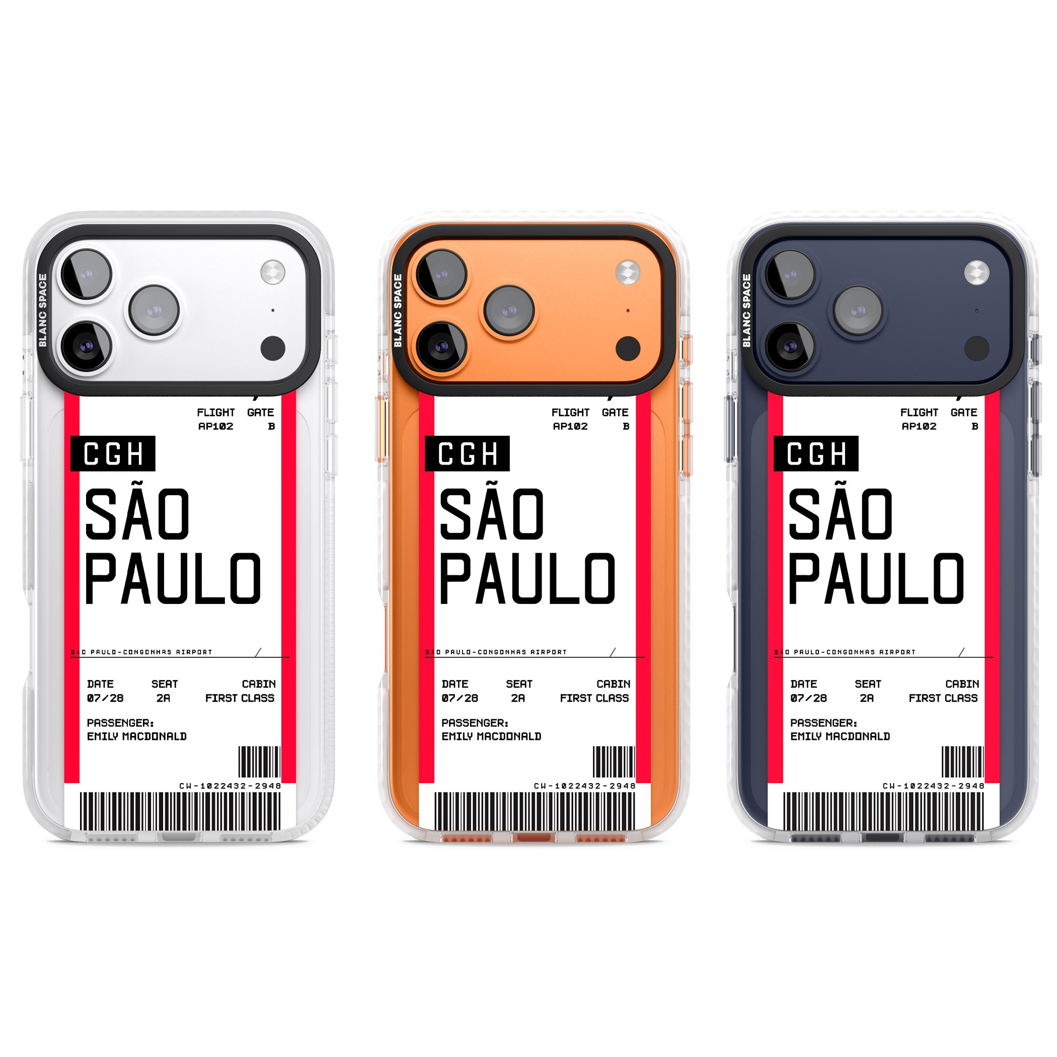 Personalised São Paulo Boarding Pass iPhone 17 Pro Impact Clear Phone Case APT Impact Protection