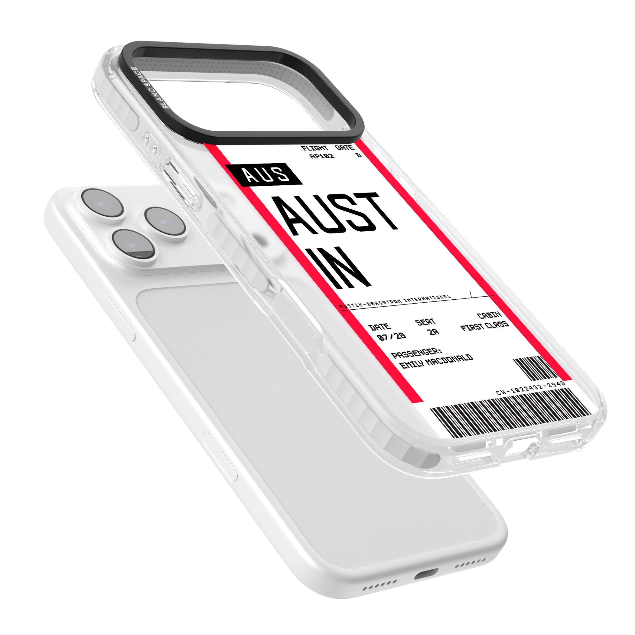 Personalised Austin Boarding Pass iPhone 17 Pro Impact Clear Phone Case Colours