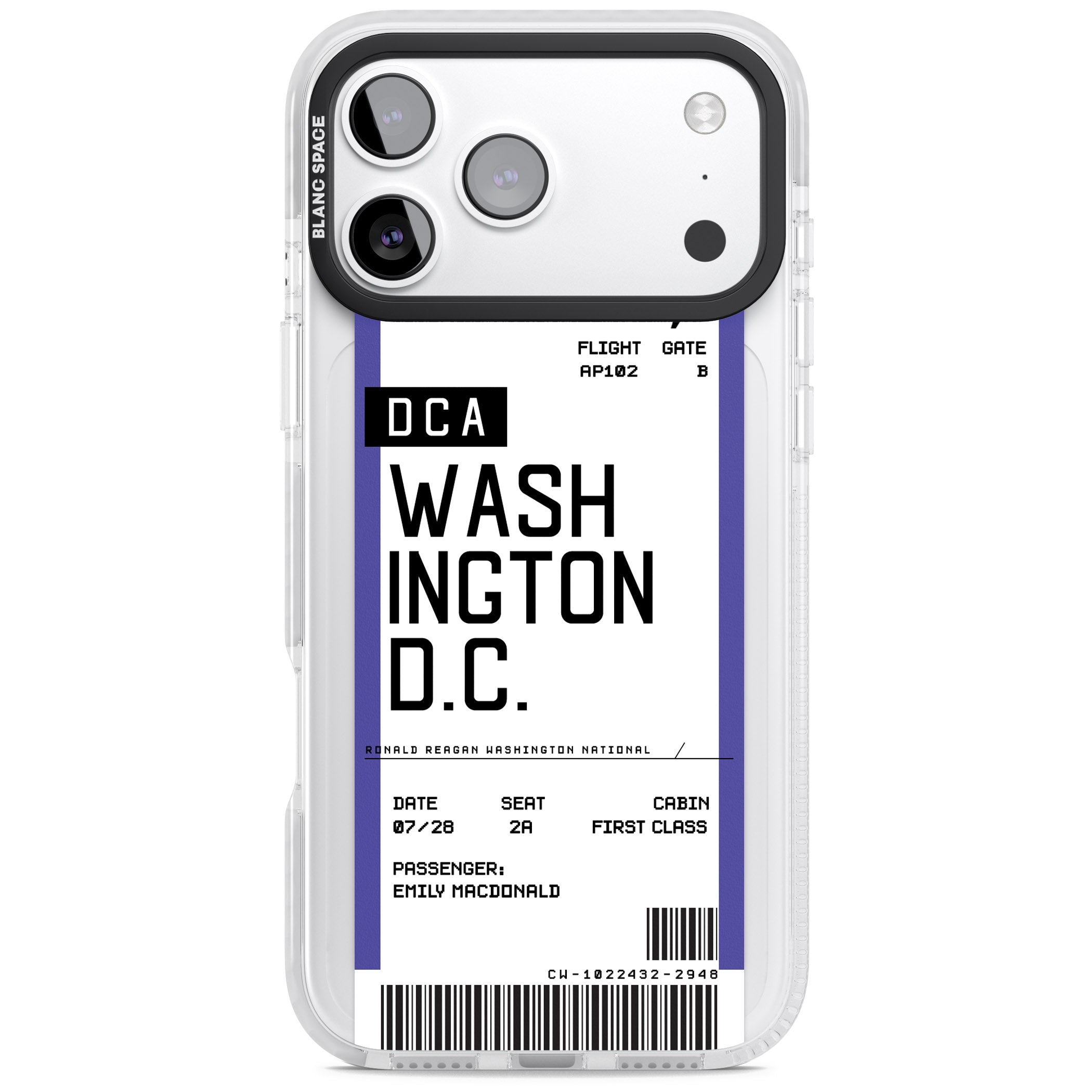 Personalised Washington D.C. Boarding Pass iPhone 17 Pro Impact Clear Phone Case