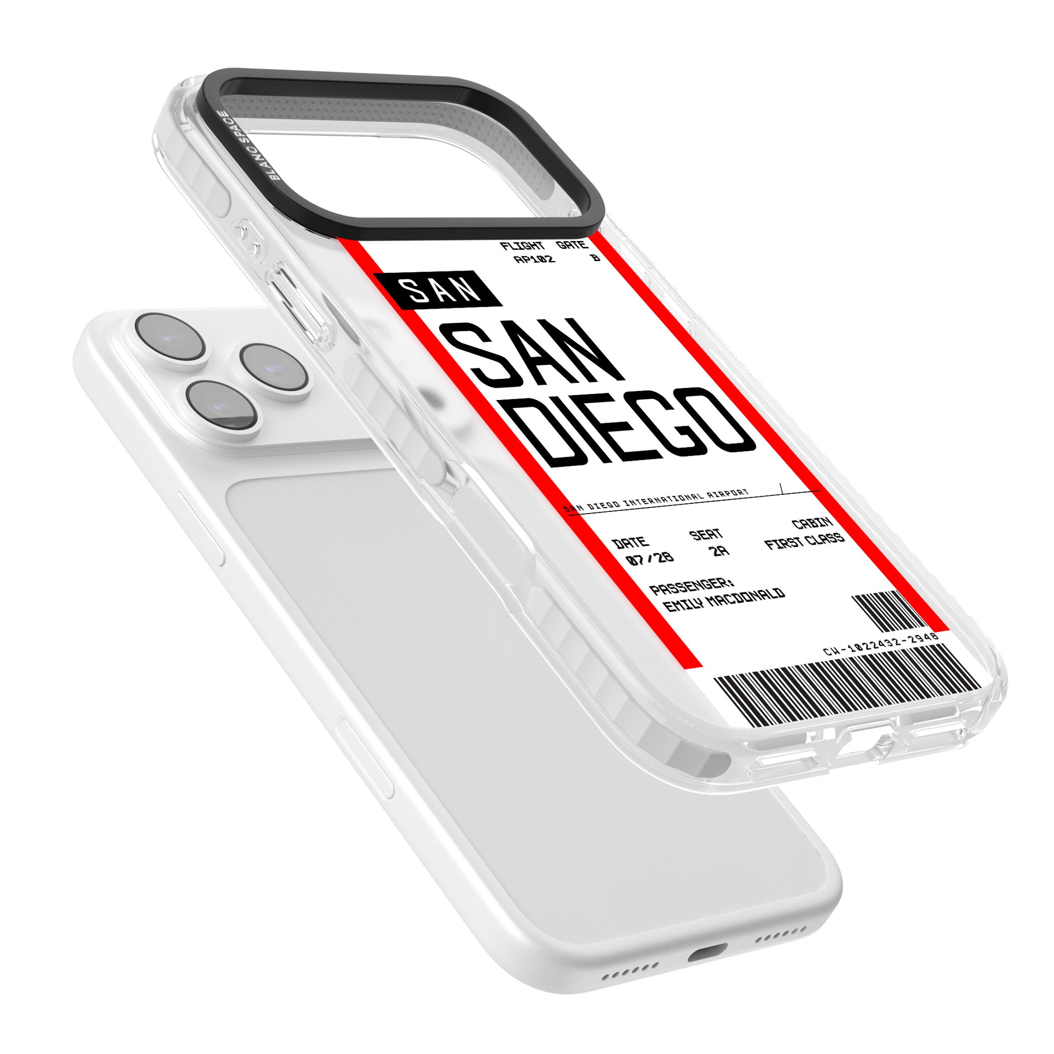 Personalised San Diego Boarding Pass iPhone 17 Pro Impact Clear Phone Case Colours