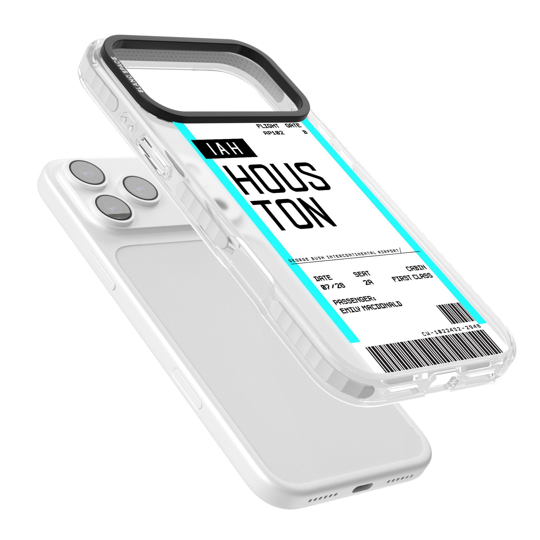 Personalised Houston Boarding Pass iPhone 17 Pro Impact Clear Phone Case Colours