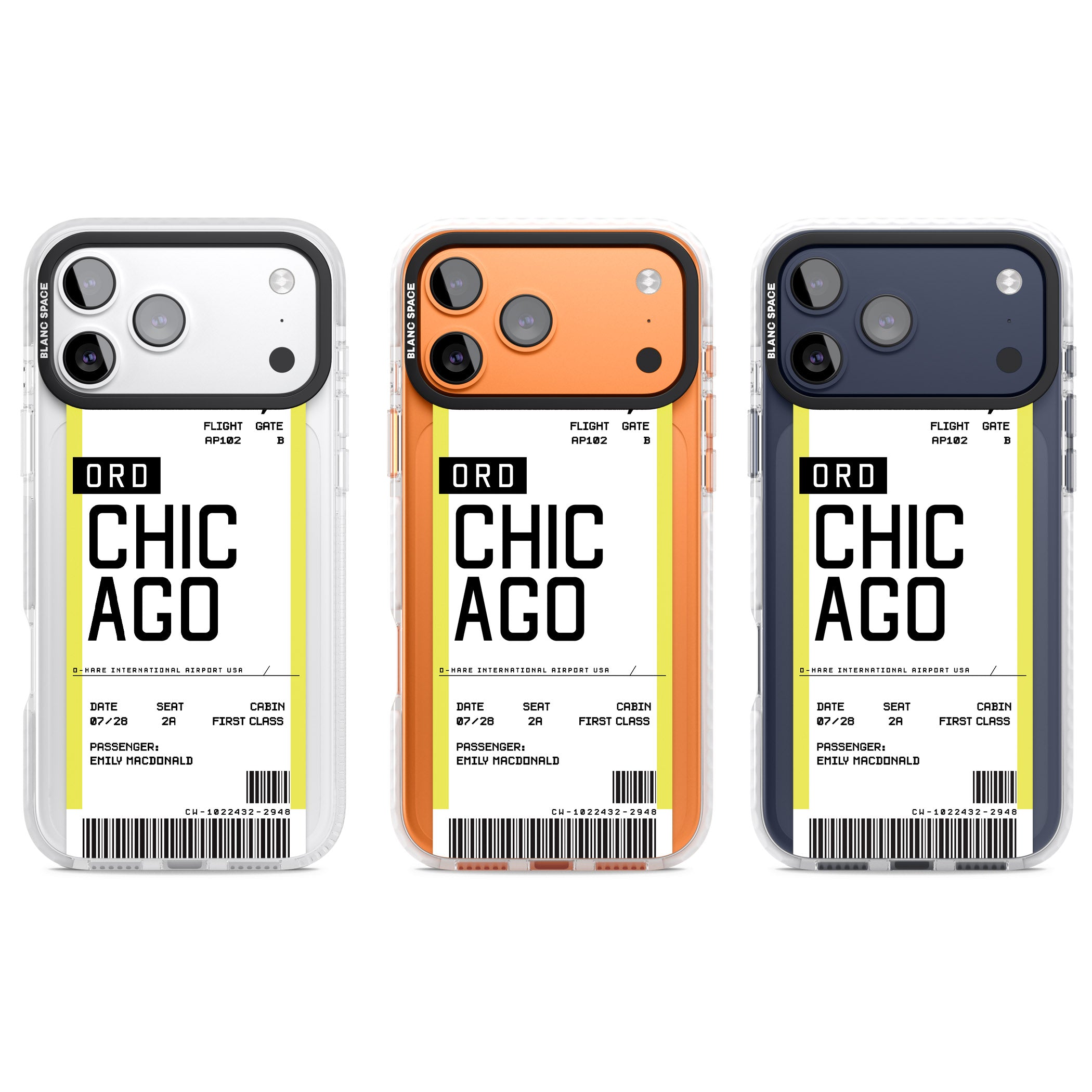 Personalised Chicago Boarding Pass iPhone 17 Pro Impact Clear Phone Case APT Impact Protection