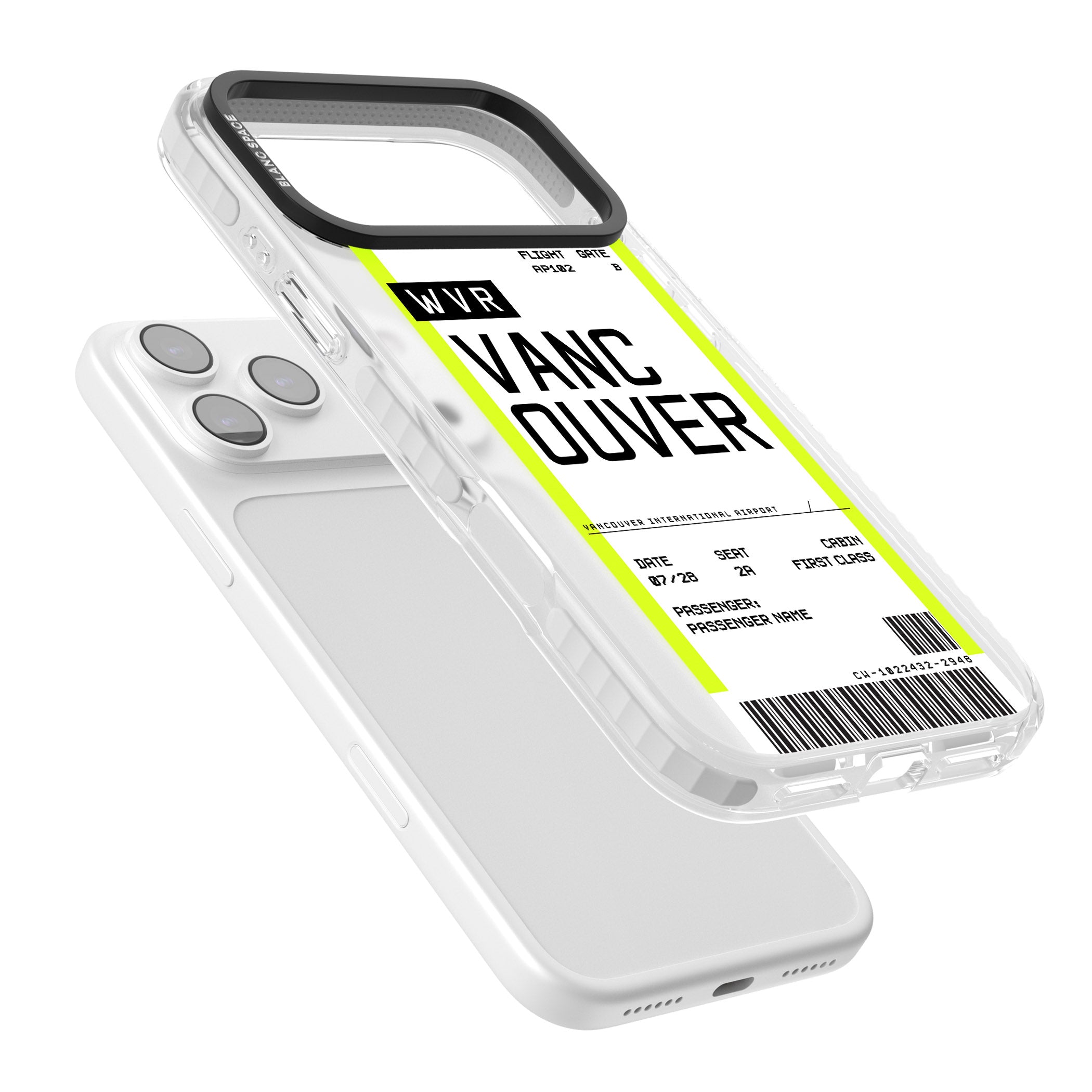 Personalised Vancouver Boarding Pass iPhone 17 Pro Impact Clear Phone Case Colours