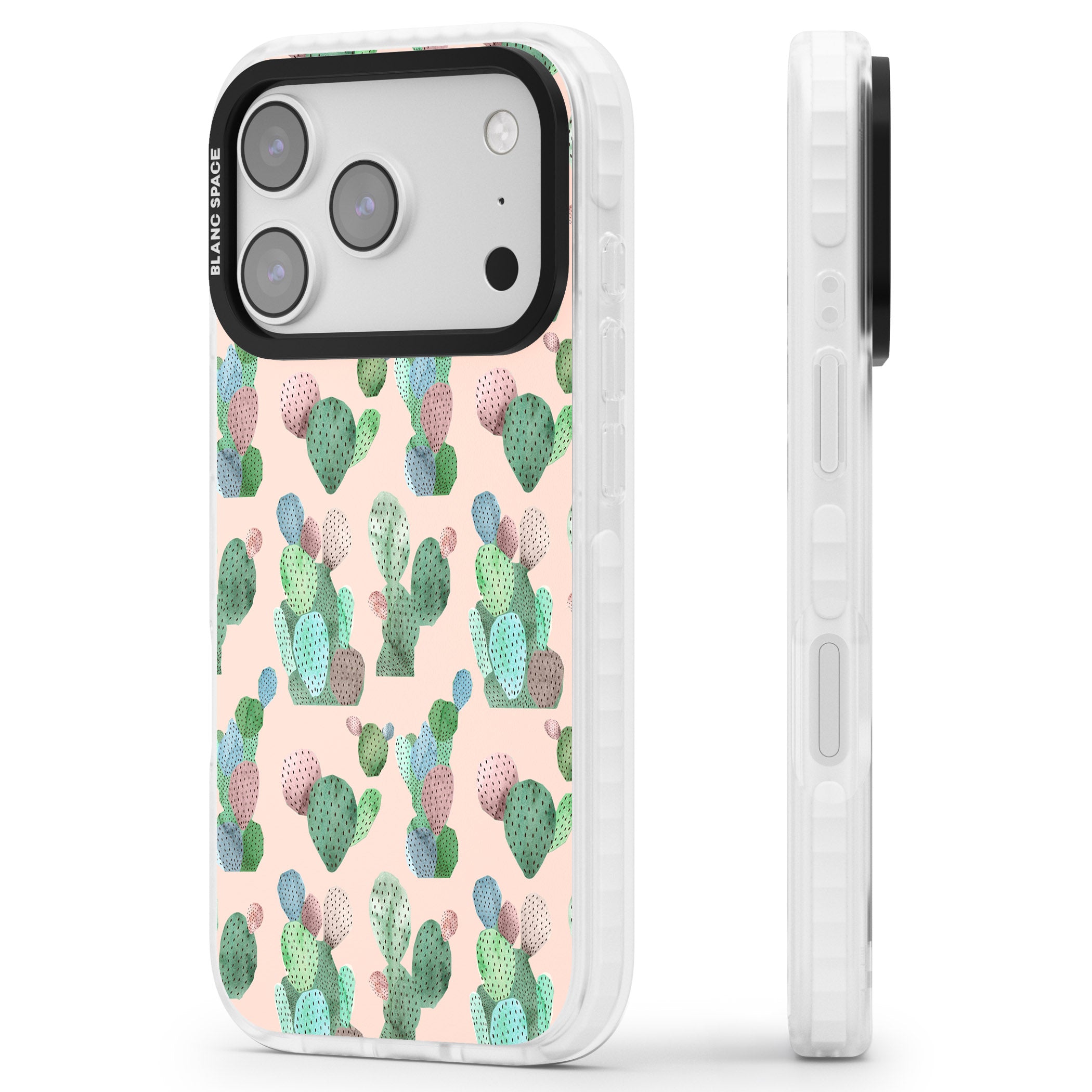 Pink Cactus iPhone 17 Pro Max Impact Clear Phone Case Side Profile