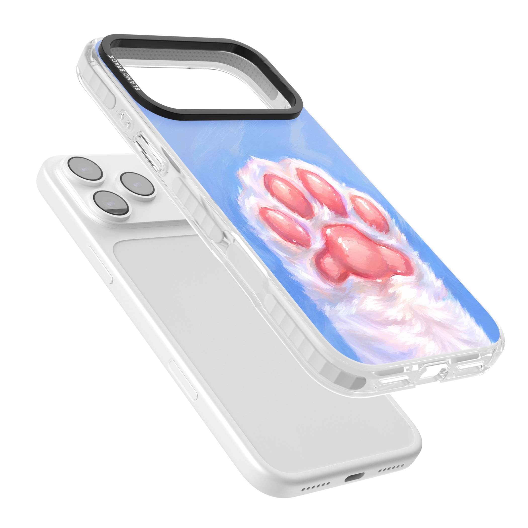 Soft White Paw cute iPhone case | Black Impact case for iPhone 17 Pro, iPhone 17 Pro Max