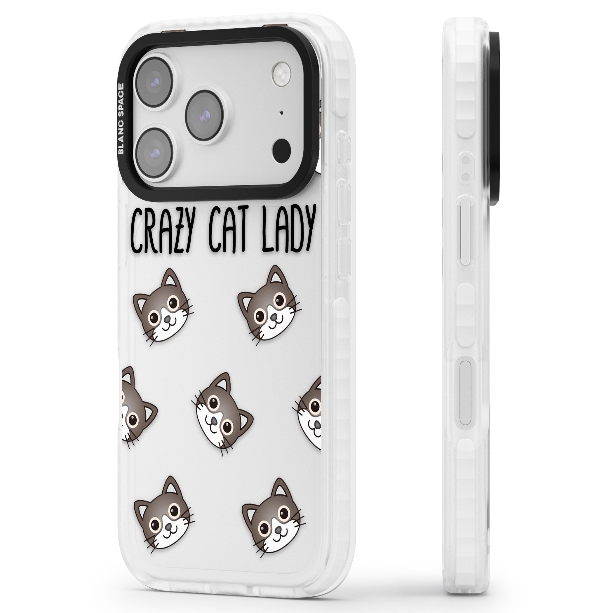Crazy Cat Lady iPhone 17 Pro Impact Clear Phone Case Side Profile
