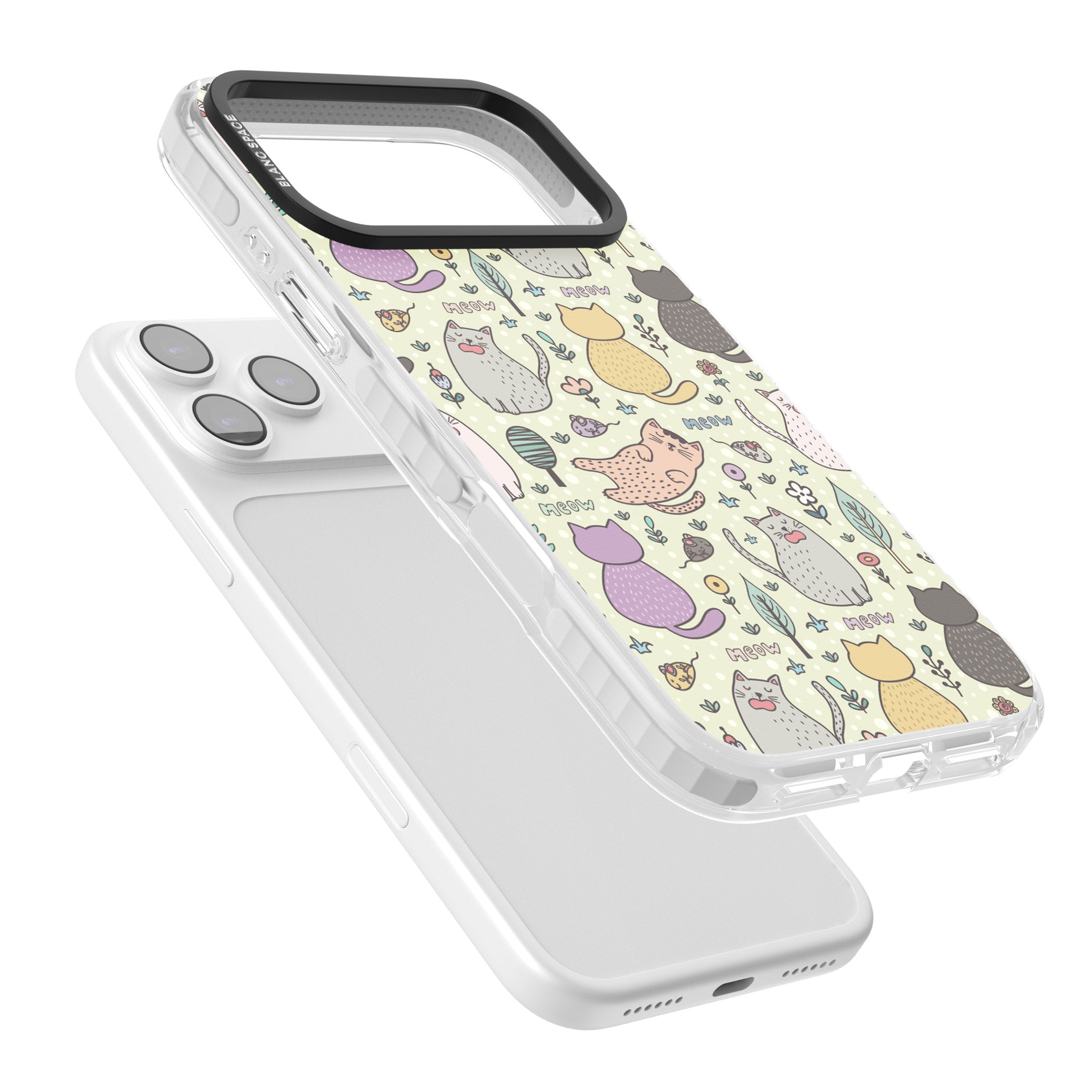 Cat Pattern Cream iPhone 17 Pro Impact Clear Phone Case Colours