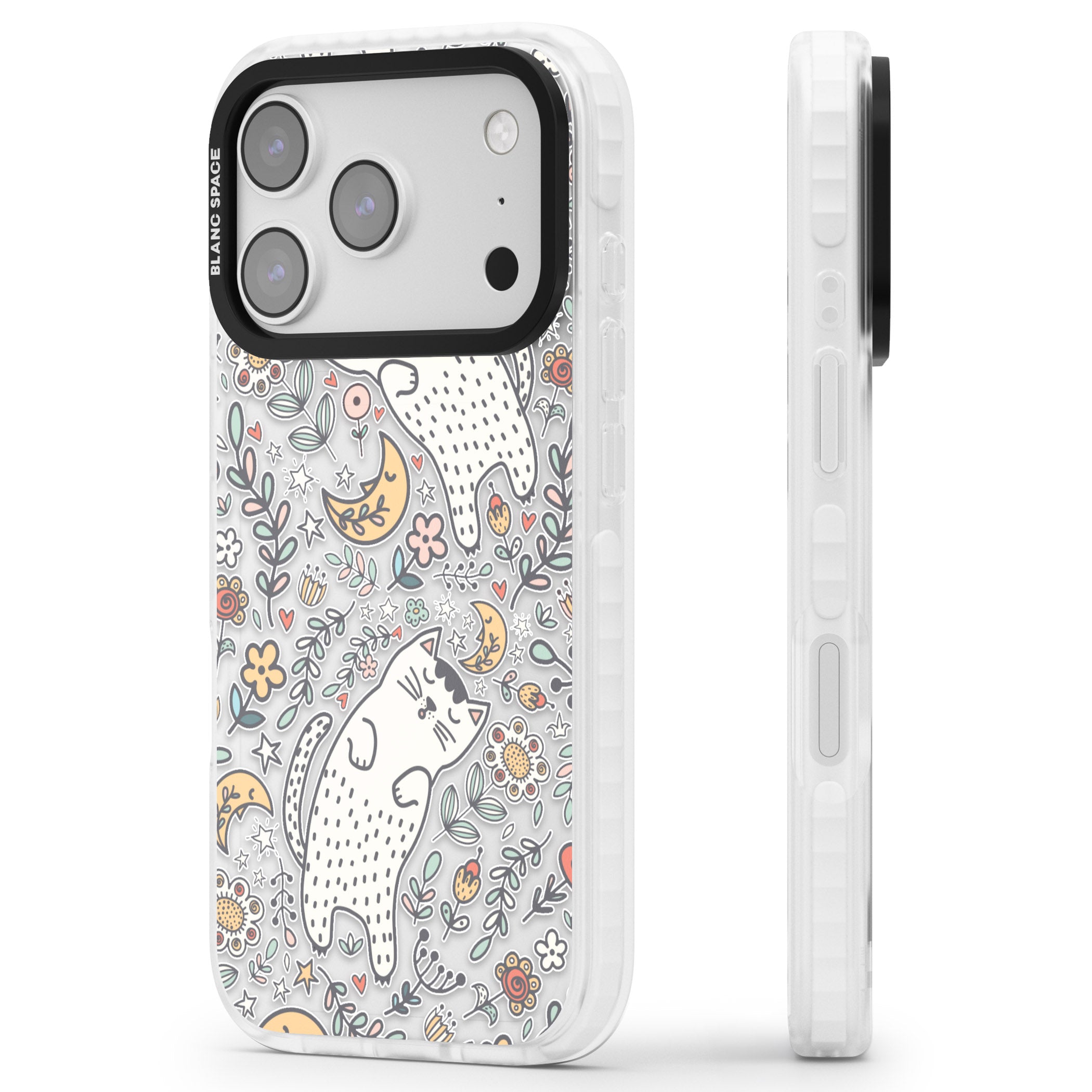 Sleeping Cat Pattern iPhone 17 Pro Impact Clear Phone Case Side Profile
