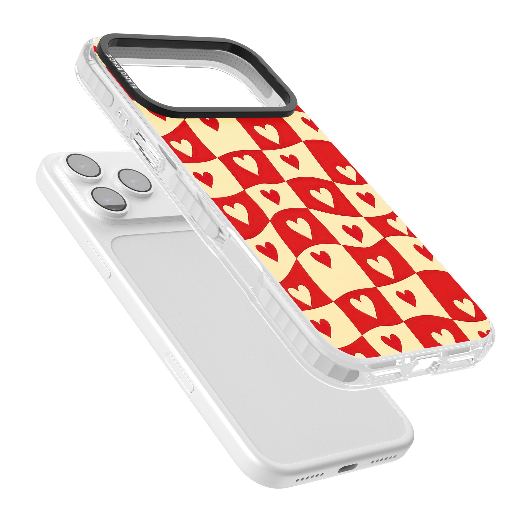 Red Wavy Checked & Hearts iPhone 17 Pro Impact Clear Phone Case Colours