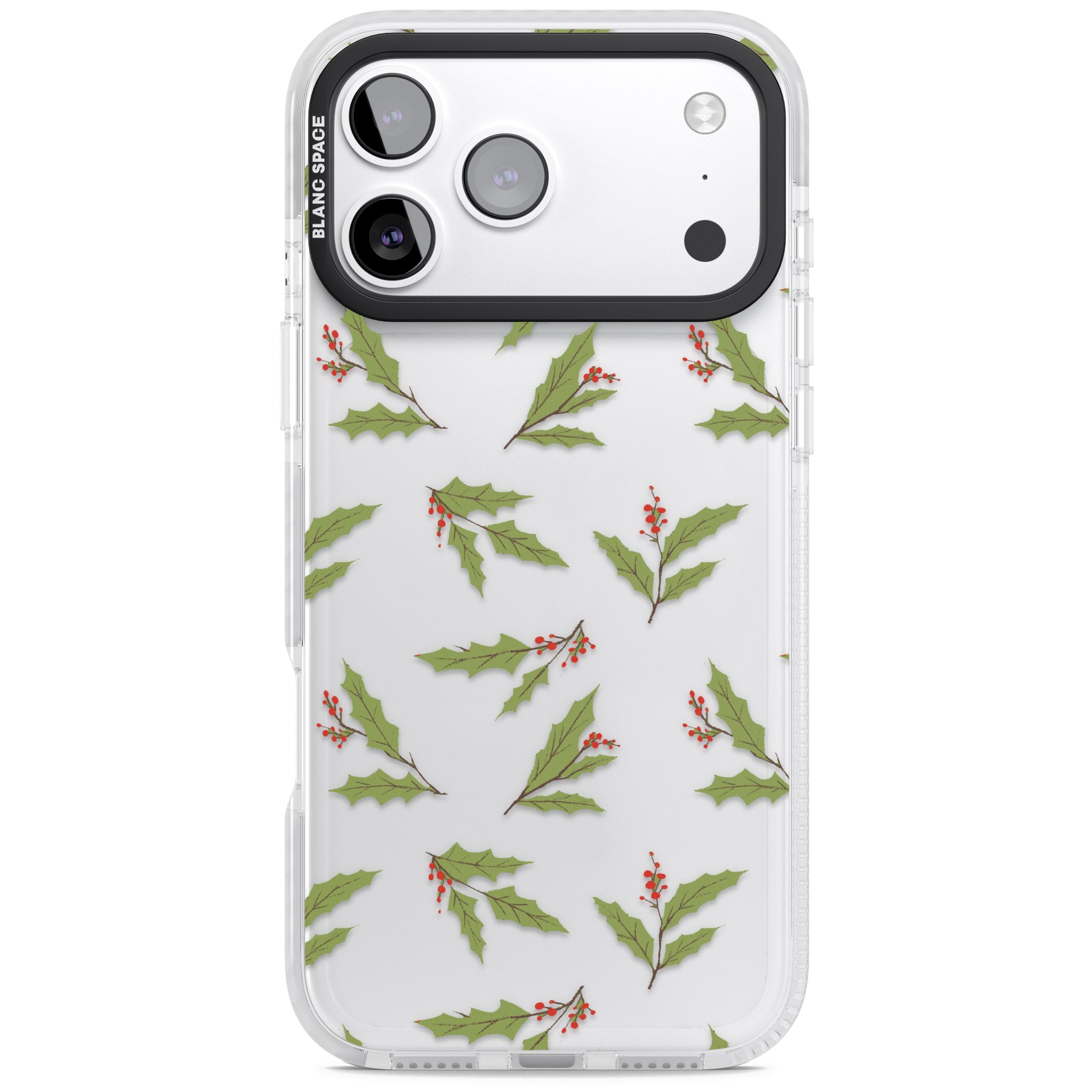 Christmas Holly Pattern iPhone 17 Pro Impact Clear Phone Case