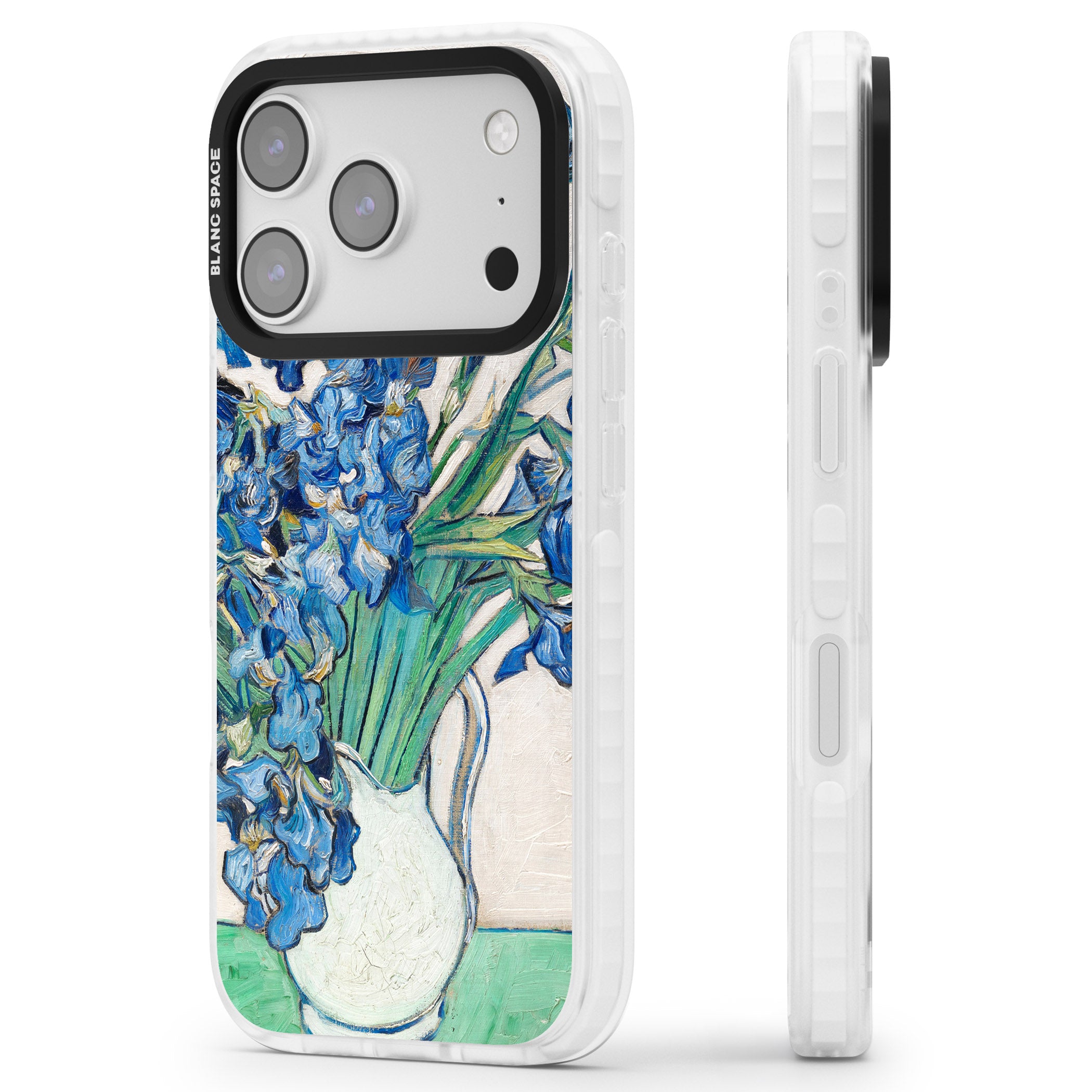 Irises By Vincent Van Gogh iPhone 17 Pro Impact Clear Phone Case Side Profile