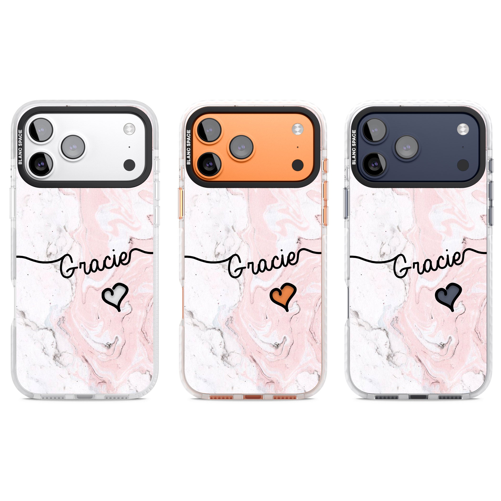 Personalised Pink Marble iPhone 17 Pro Impact Clear Phone Case APT Impact Protection