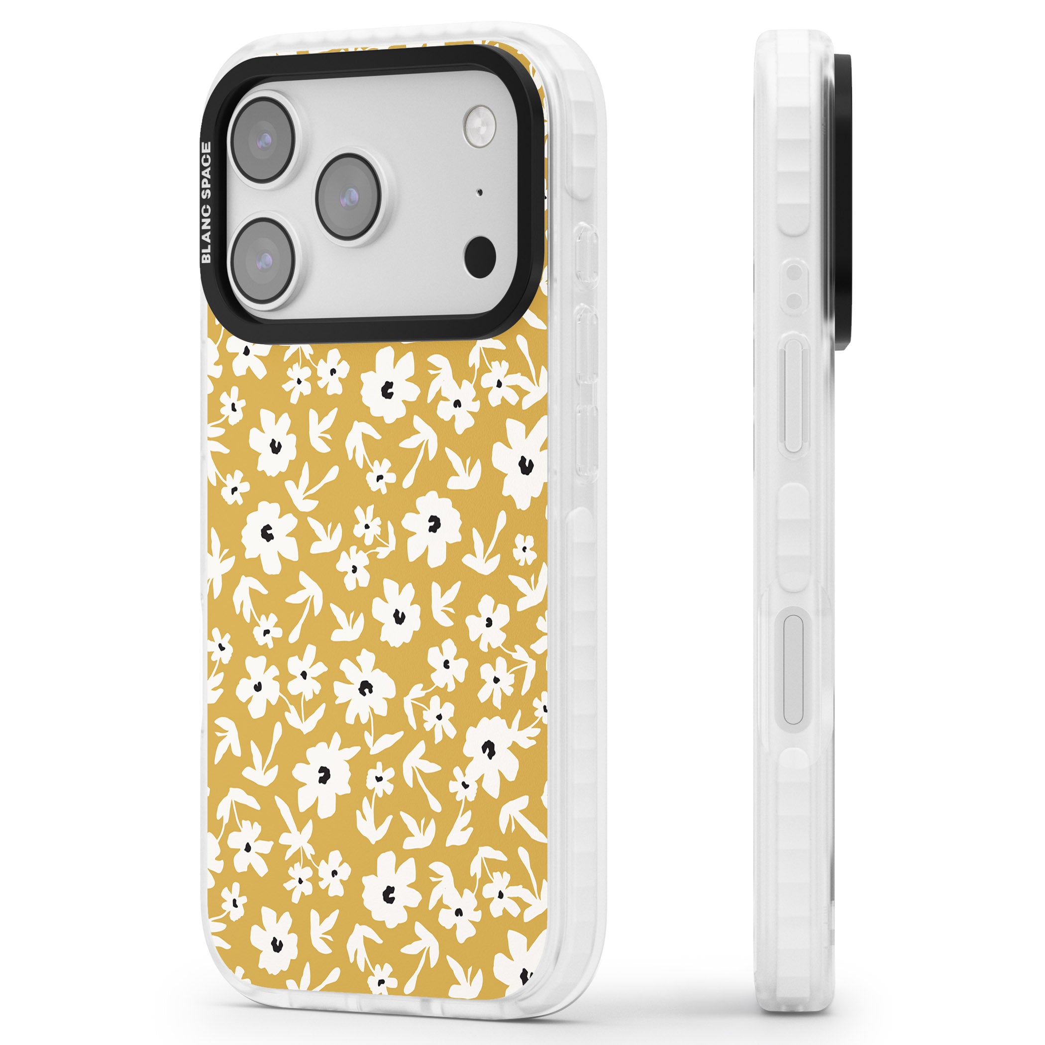 Mustard Floral iPhone 17 Pro Max Impact Clear Phone Case Side Profile