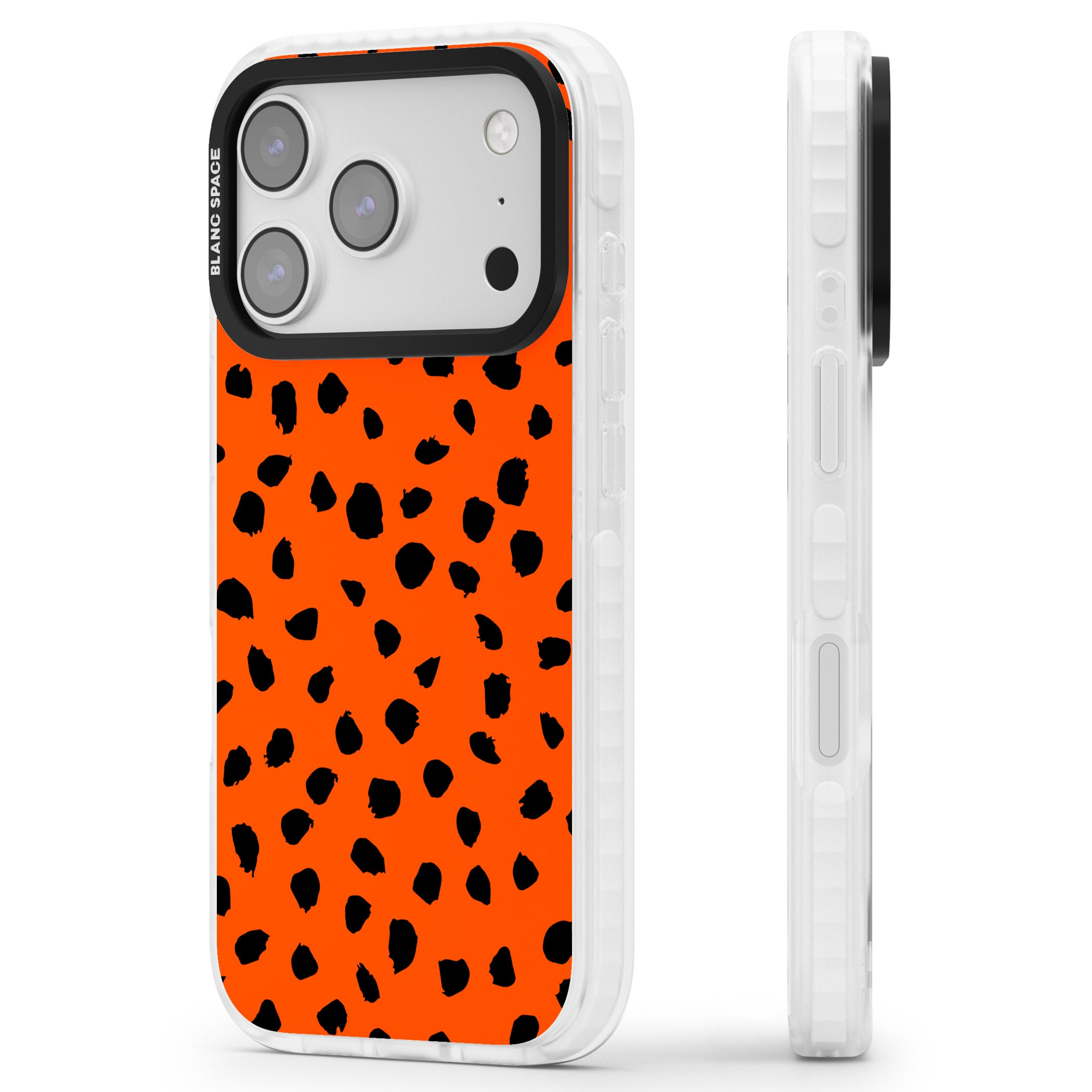 Bold Red Spot Print iPhone 17 Pro Max Impact Clear Phone Case Side Profile