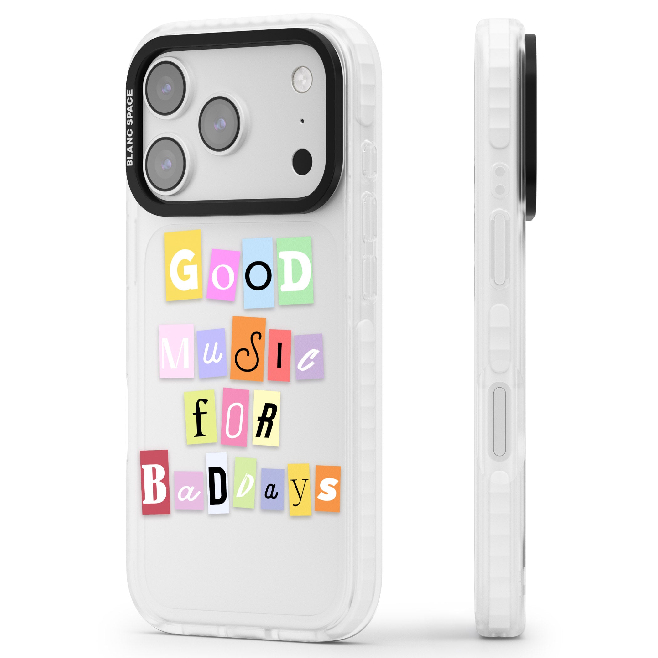 Good Music For Bad Days iPhone 17 Pro Impact Clear Phone Case Side Profile