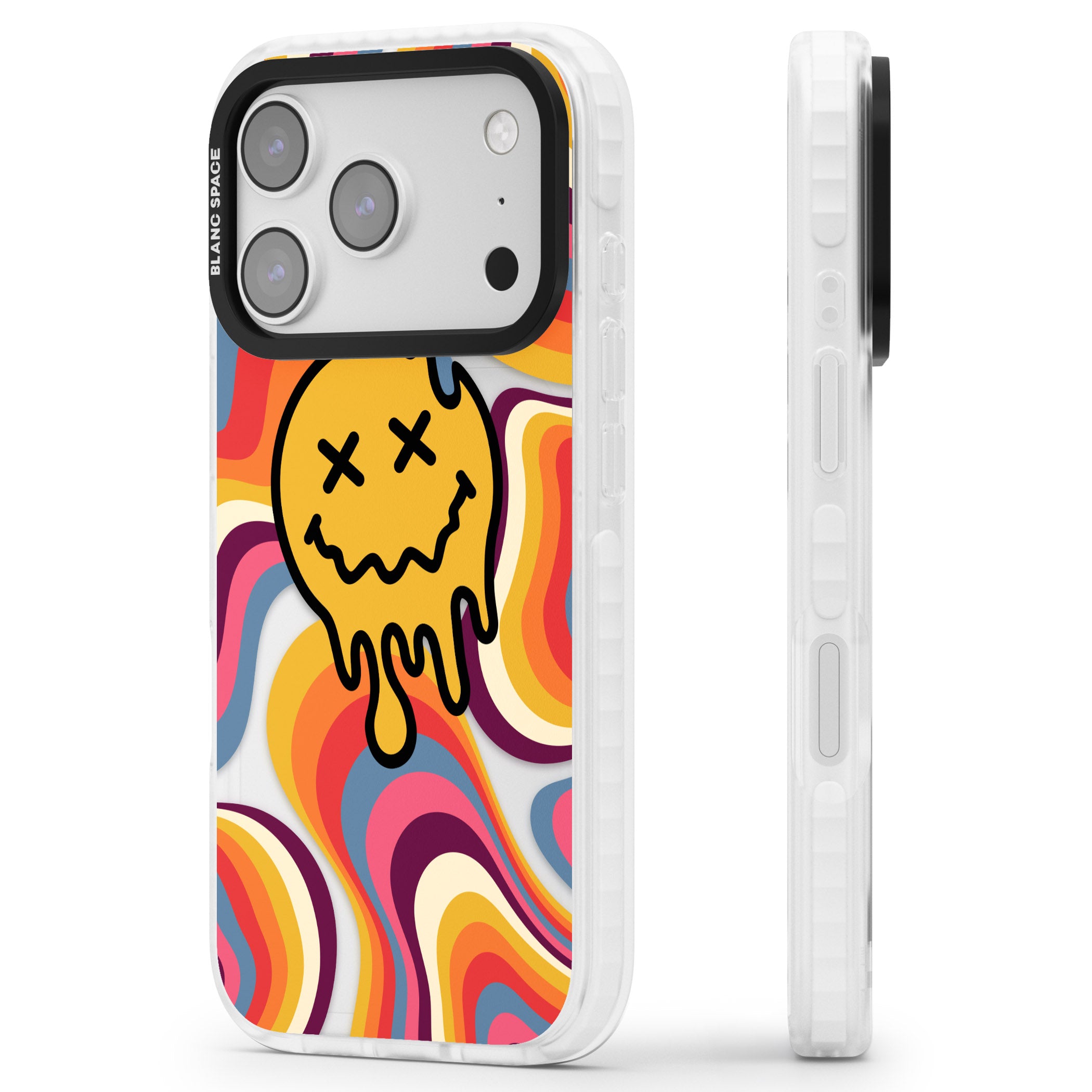 Trippy Face Melt iPhone 17 Pro Impact Clear Phone Case Side Profile
