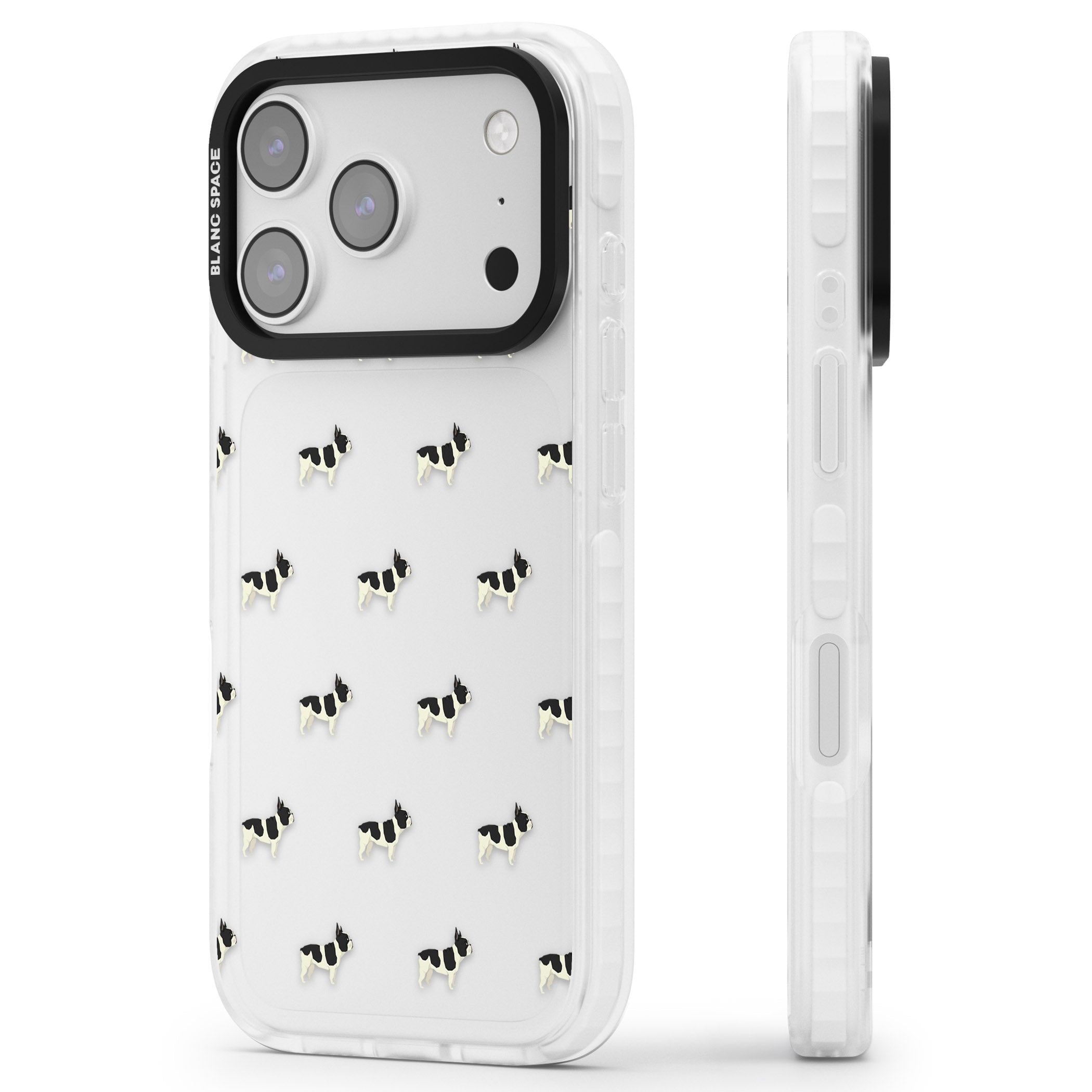 Frenchie Repeat Dog iPhone 17 Pro Impact Clear Phone Case Side Profile