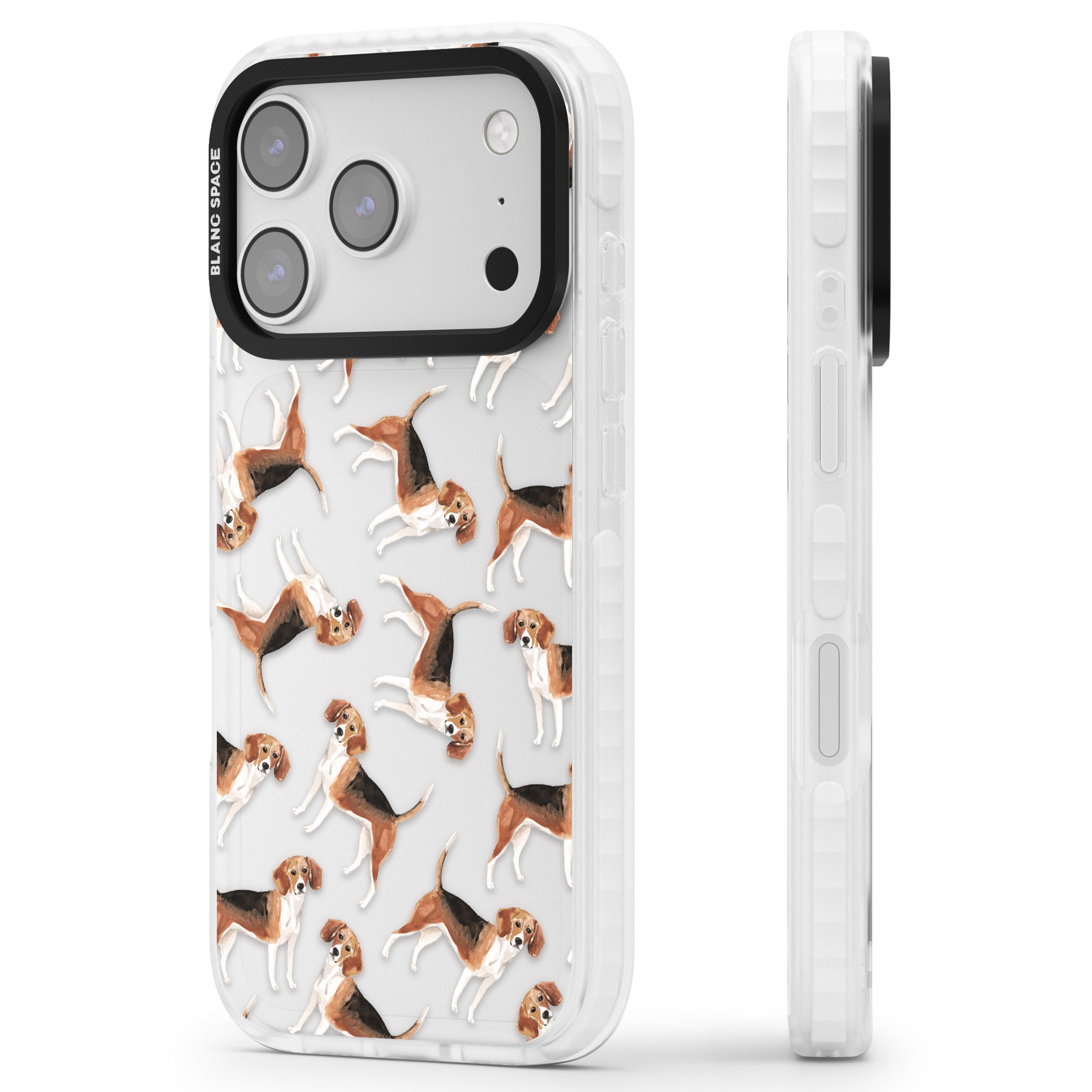 Beagle Watercolor Pattern iPhone 17 Pro Impact Clear Phone Case Side Profile