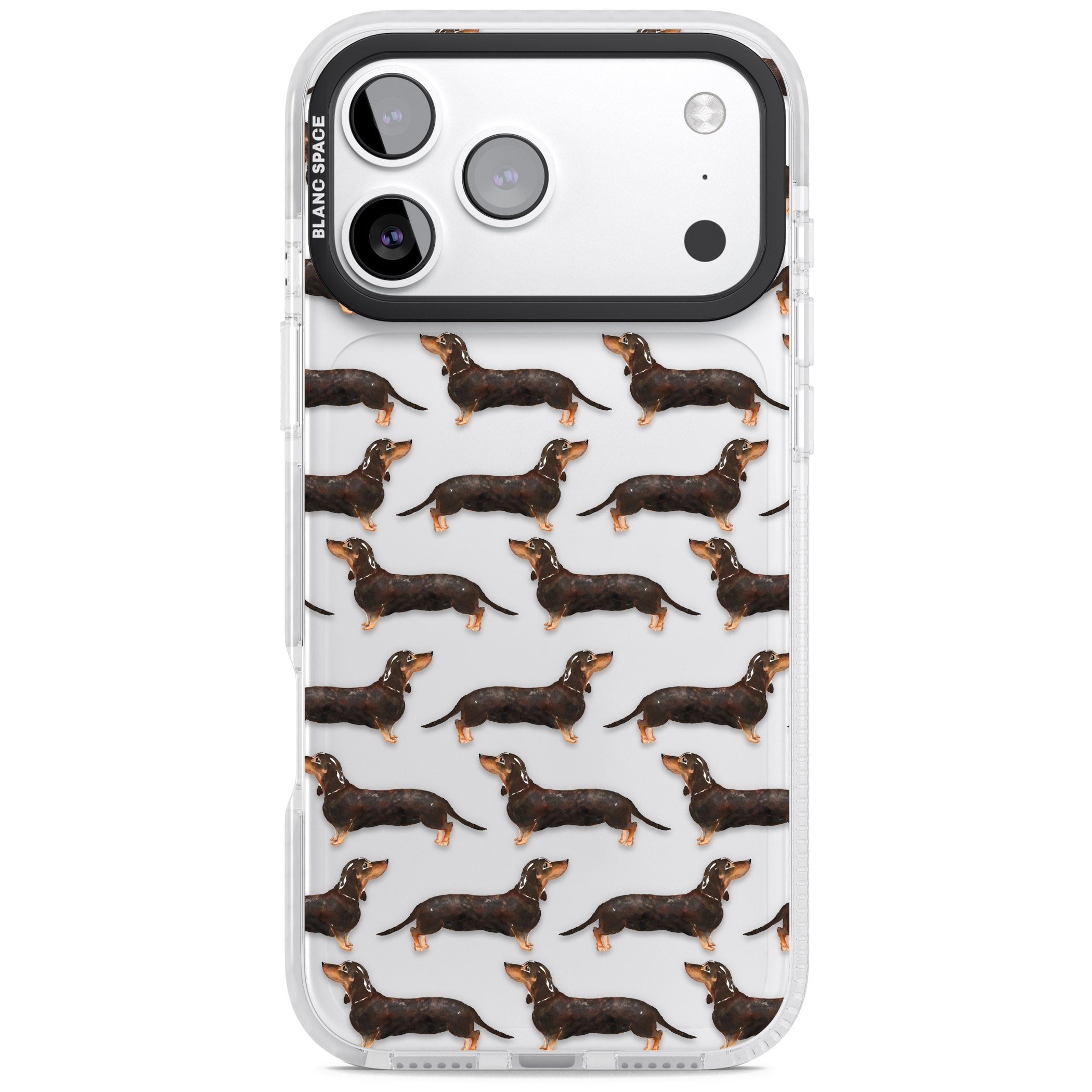 Dachshund Pattern Black Tan iPhone 17 Pro Impact Clear Phone Case