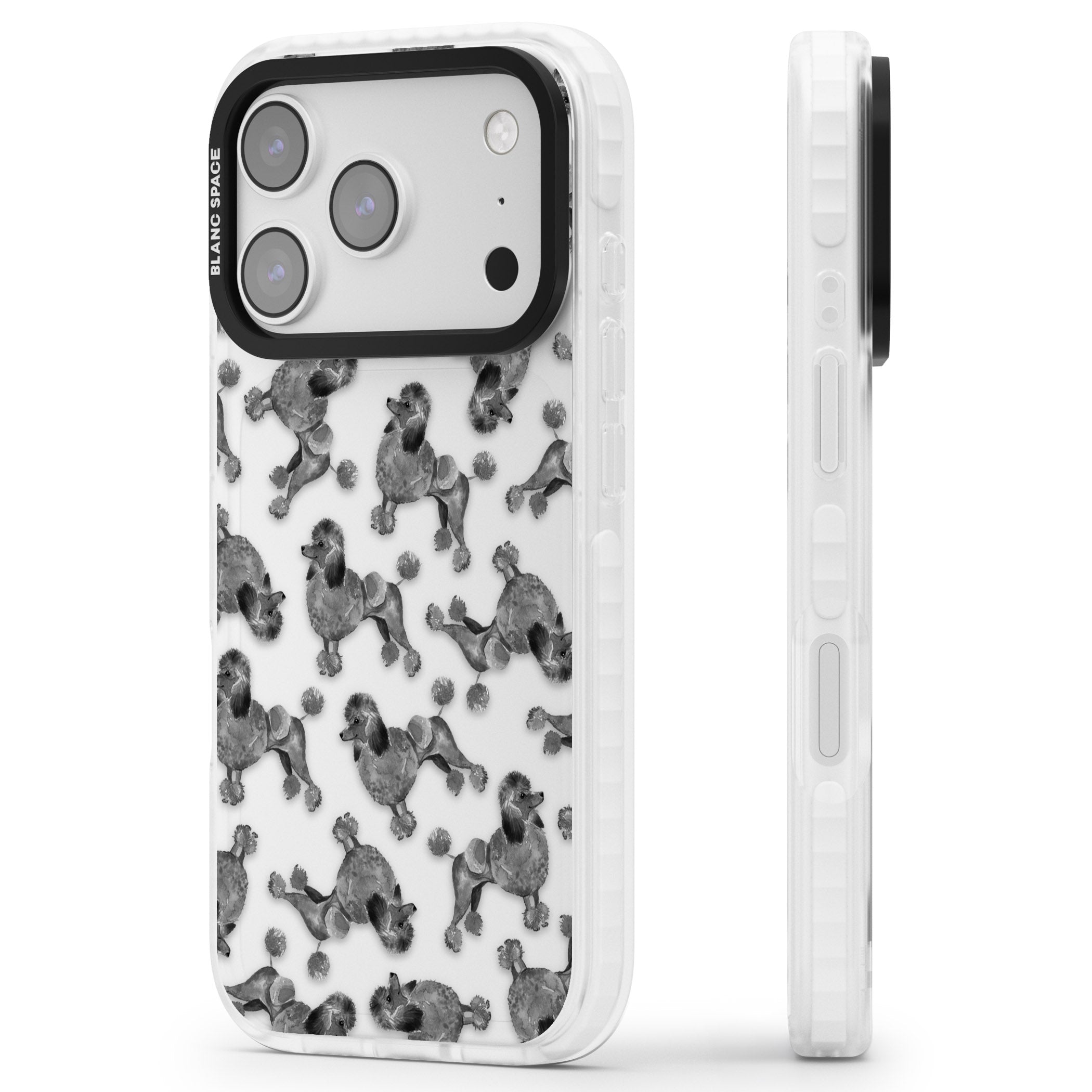 Poodle Pattern iPhone 17 Pro Impact Clear Phone Case Side Profile