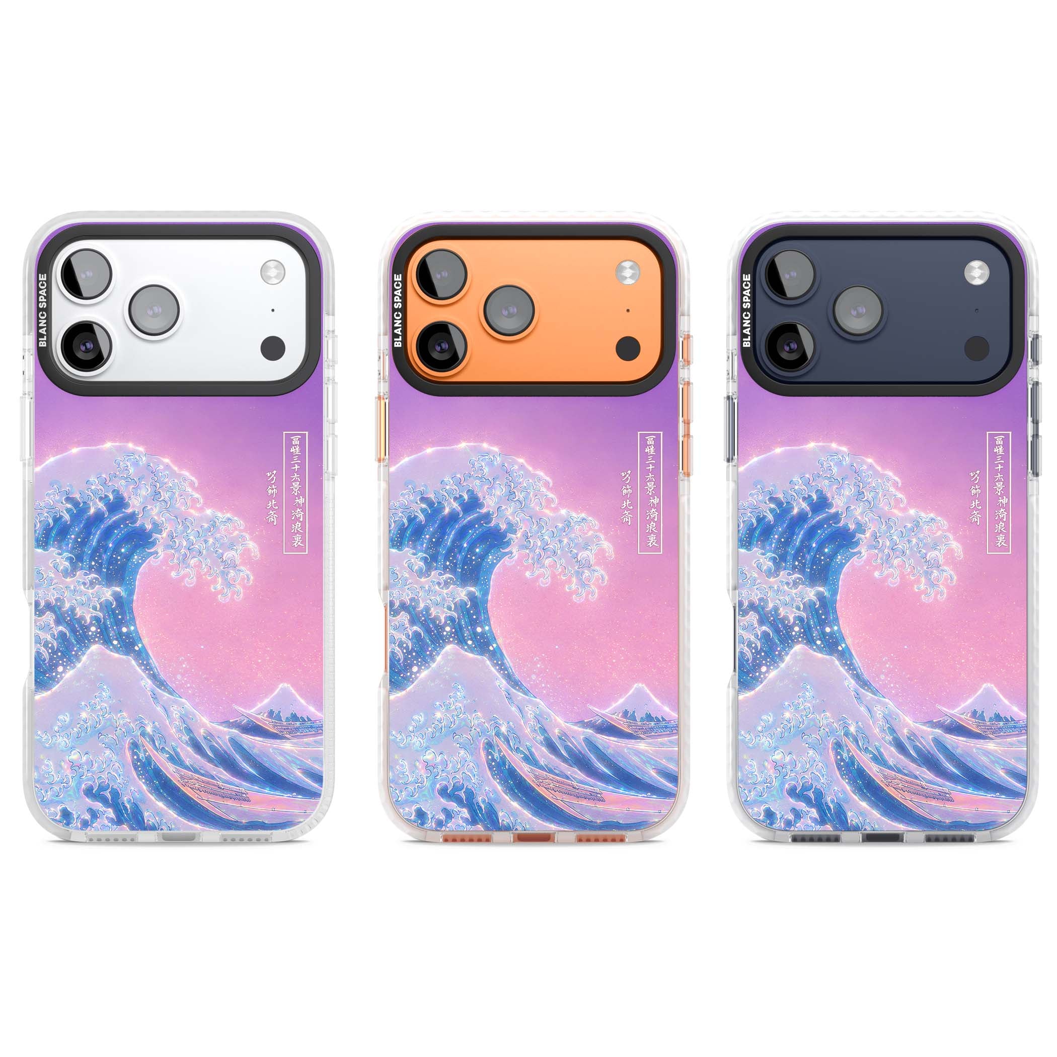 The Great Opal Wave Japanese iPhone case featuring Hokusai's great wave in iridescent pastels with lilac sky and Mou | Black Impact case for iPhone 17 Pro, iPhone 17 Pro Max