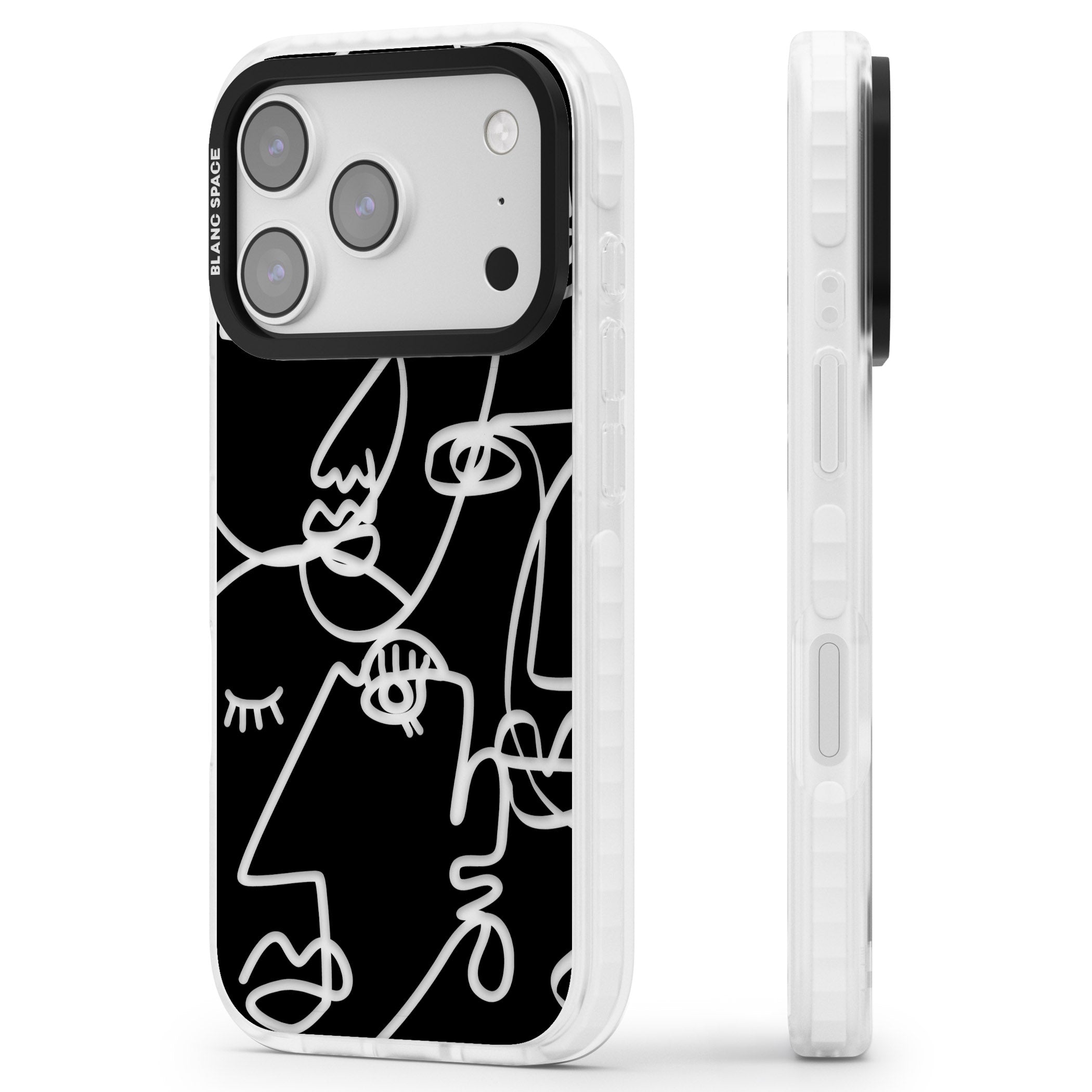 Abstract Line Art Clear Black iPhone 17 Pro Impact Clear Phone Case Side Profile
