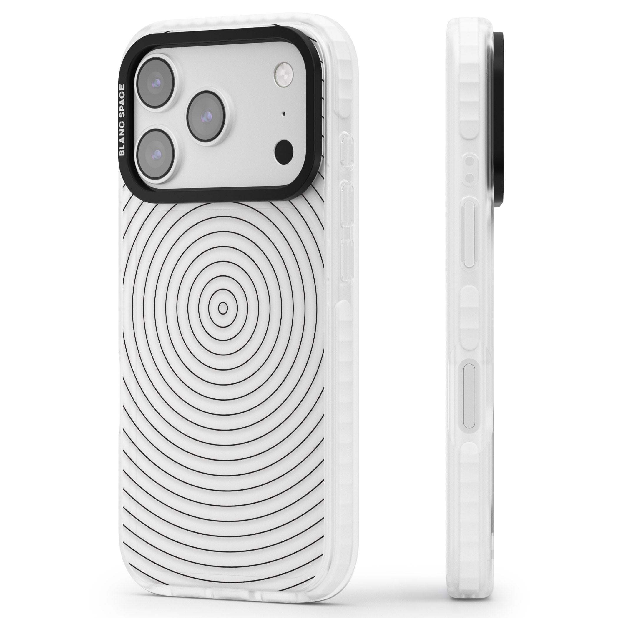 Concentric Lines: Monochrome Vibes iPhone 17 Pro Impact Clear Phone Case Side Profile