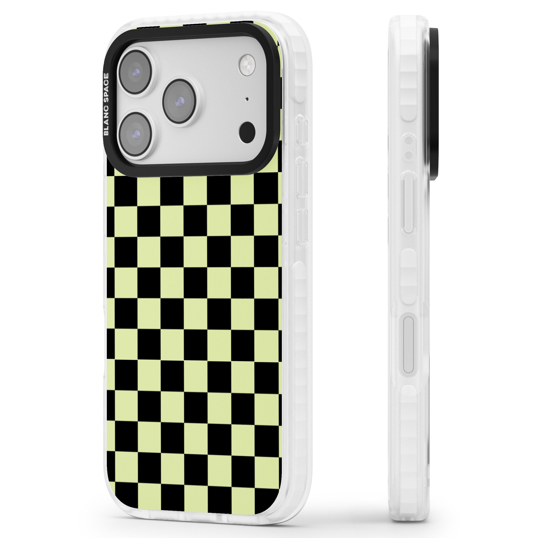 Black & Lime Check iPhone 17 Pro Impact Clear Phone Case Side Profile