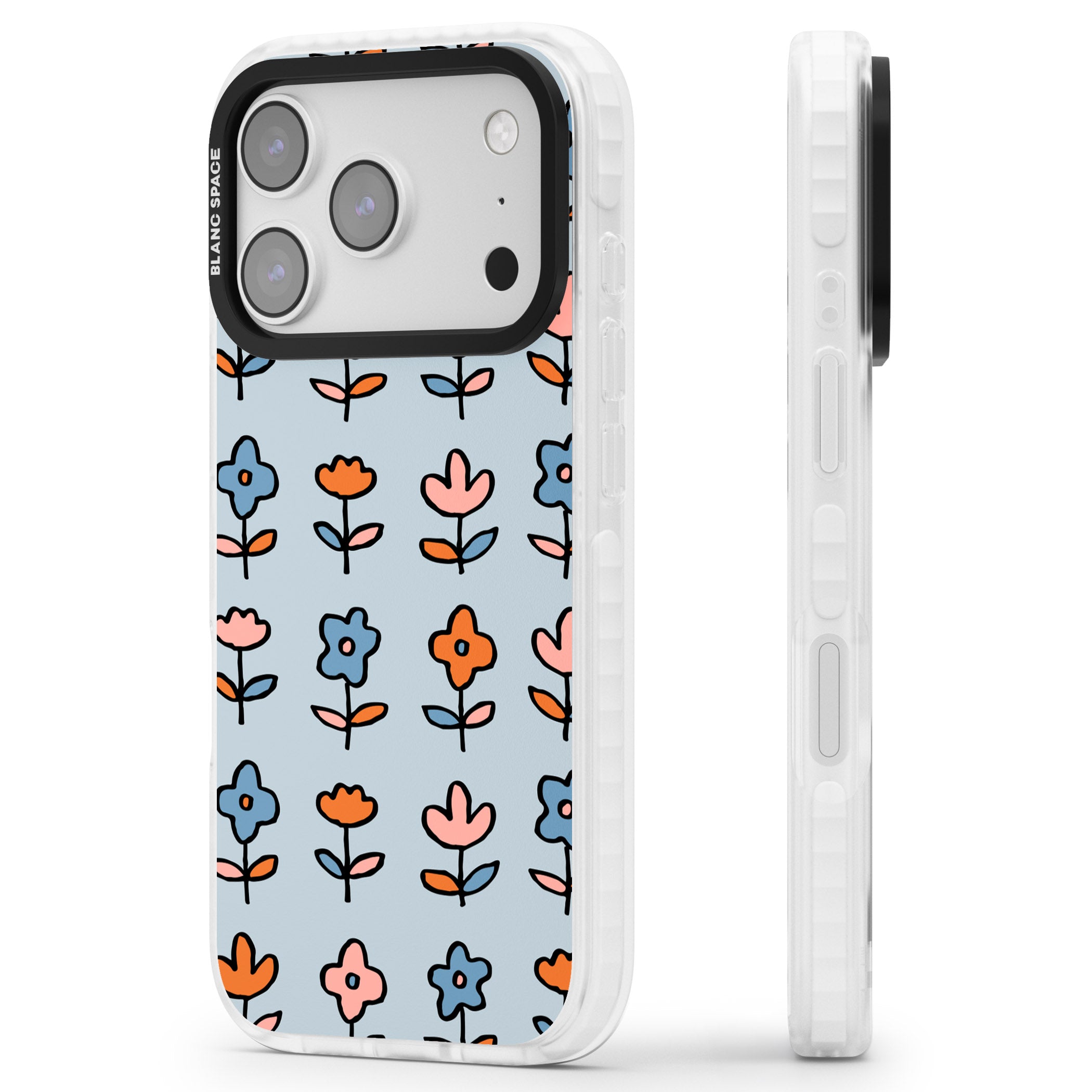 Vintage Floral Array iPhone 17 Pro Impact Clear Phone Case Side Profile