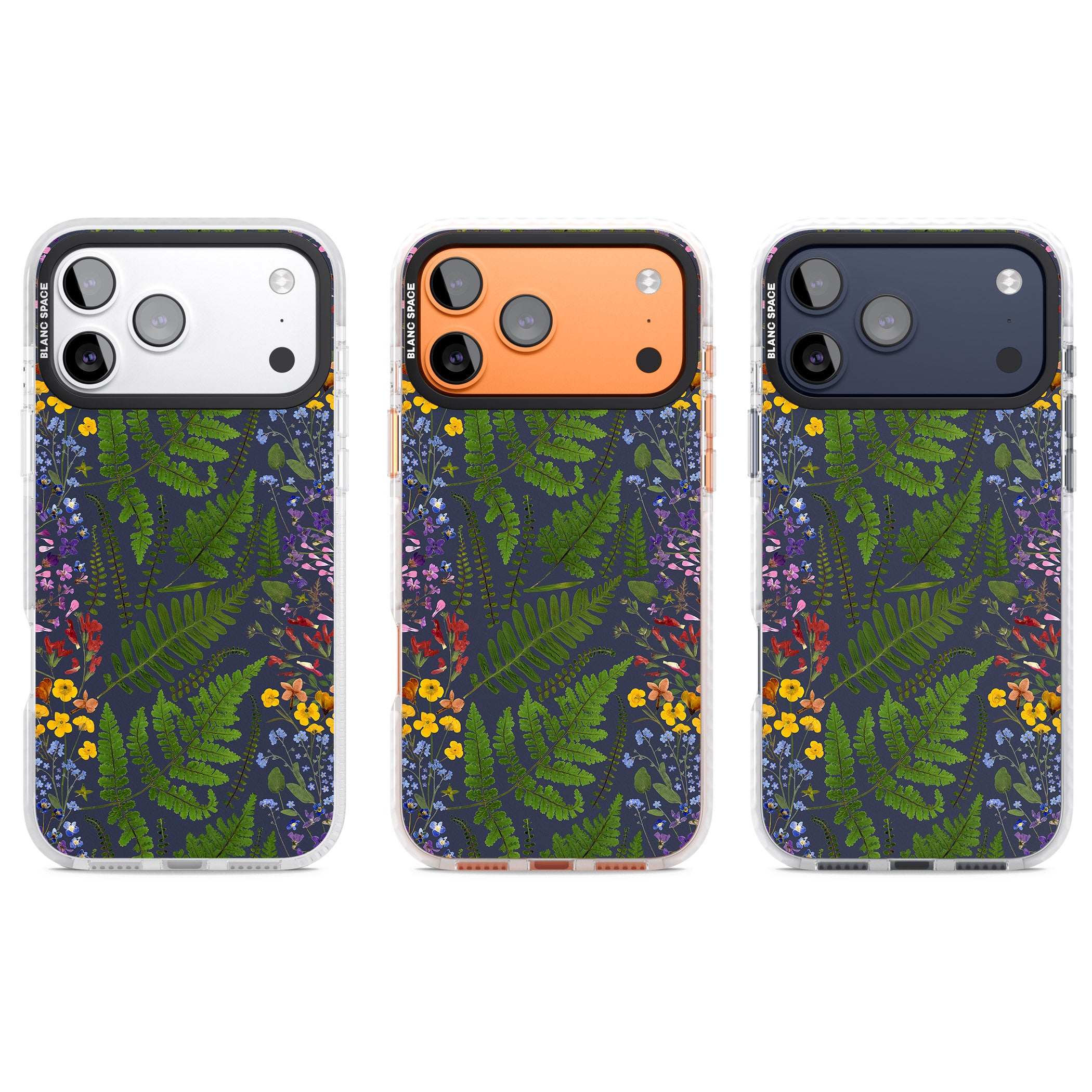 Busy Floral And Fern Design Navy iPhone 17 Pro Impact Clear Phone Case APT Impact Protection