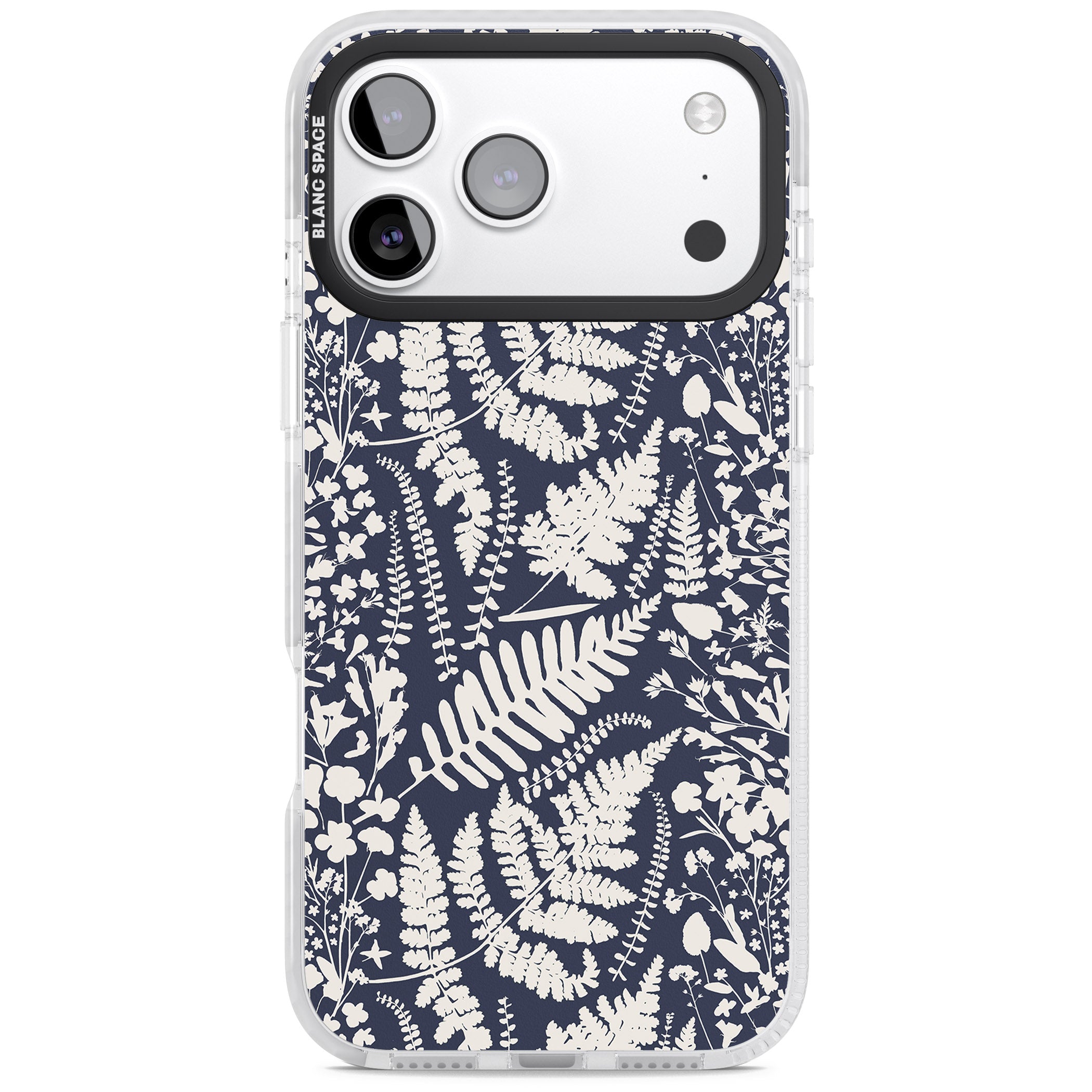 Wildflowers & Ferns On Navy iPhone 17 Pro Impact Clear Phone Case