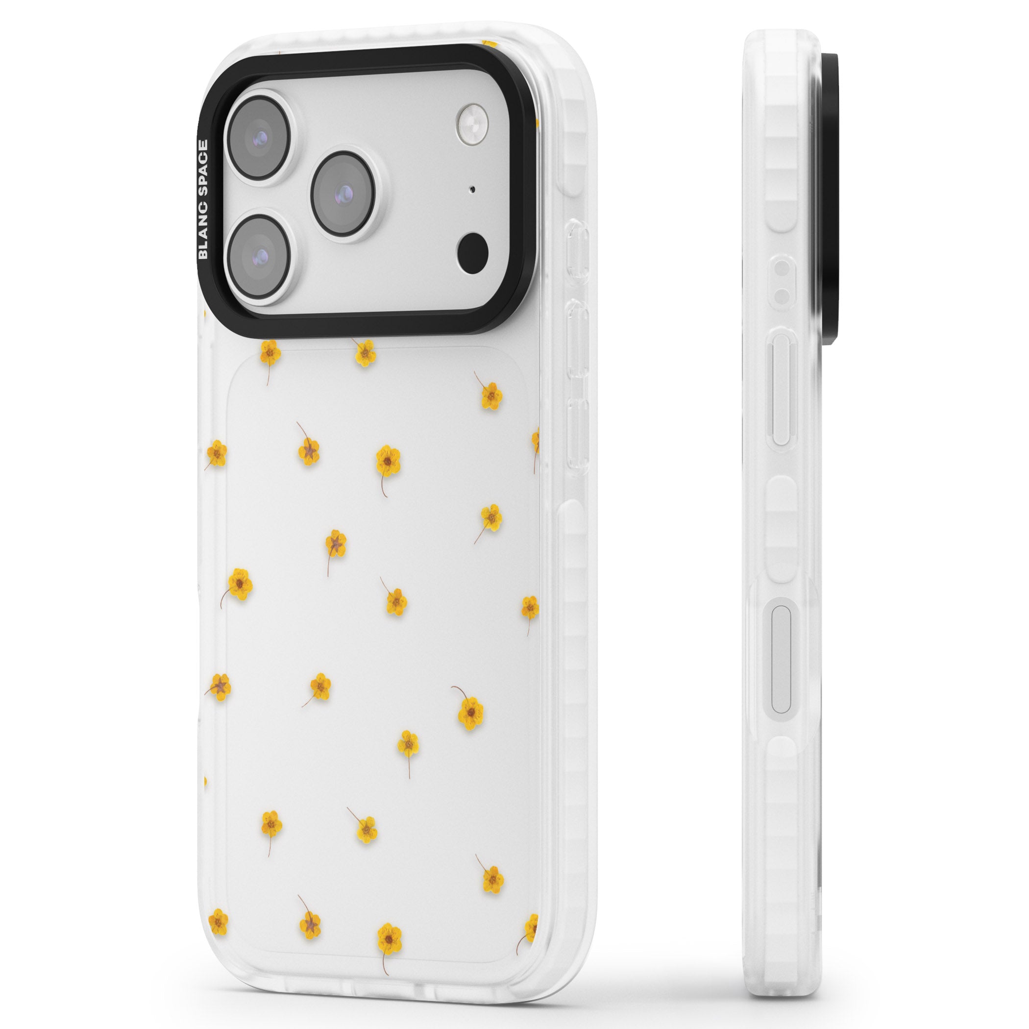 Sunny Scatter Flower iPhone 17 Pro Max Impact Clear Phone Case Side Profile