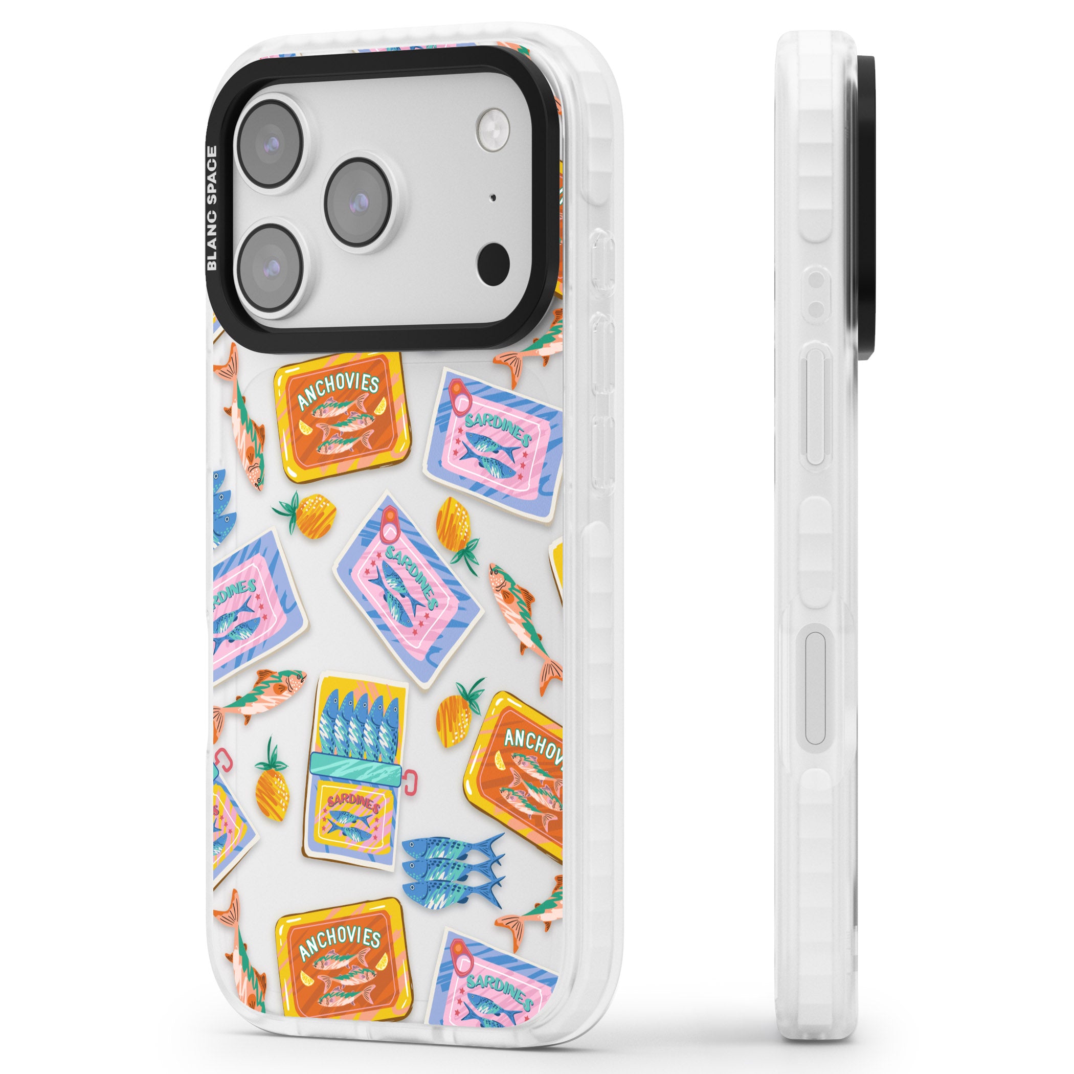 Sardines & Anchovies iPhone 17 Pro Impact Clear Phone Case Side Profile