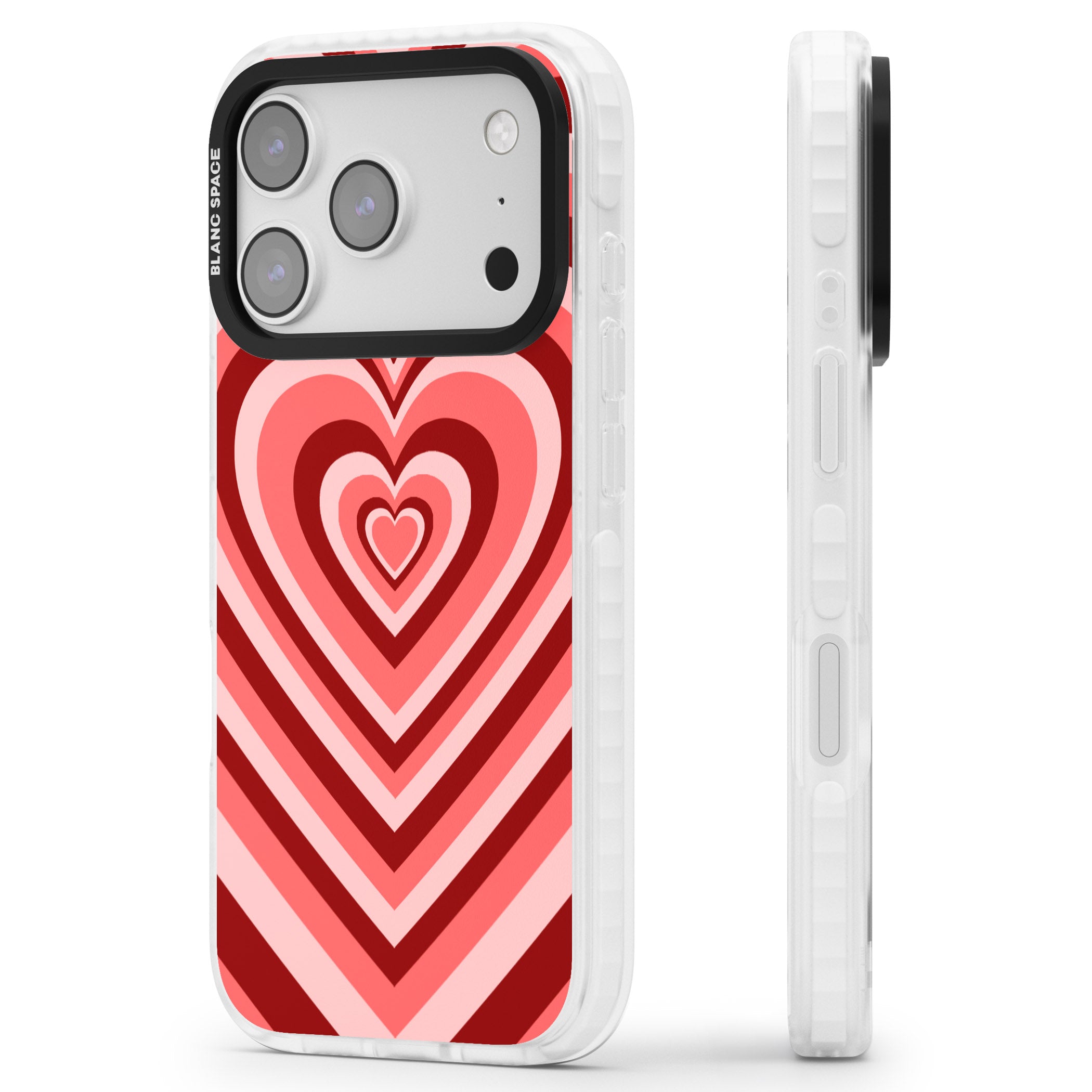 Red Heart Illusion iPhone 17 Pro Impact Clear Phone Case Side Profile