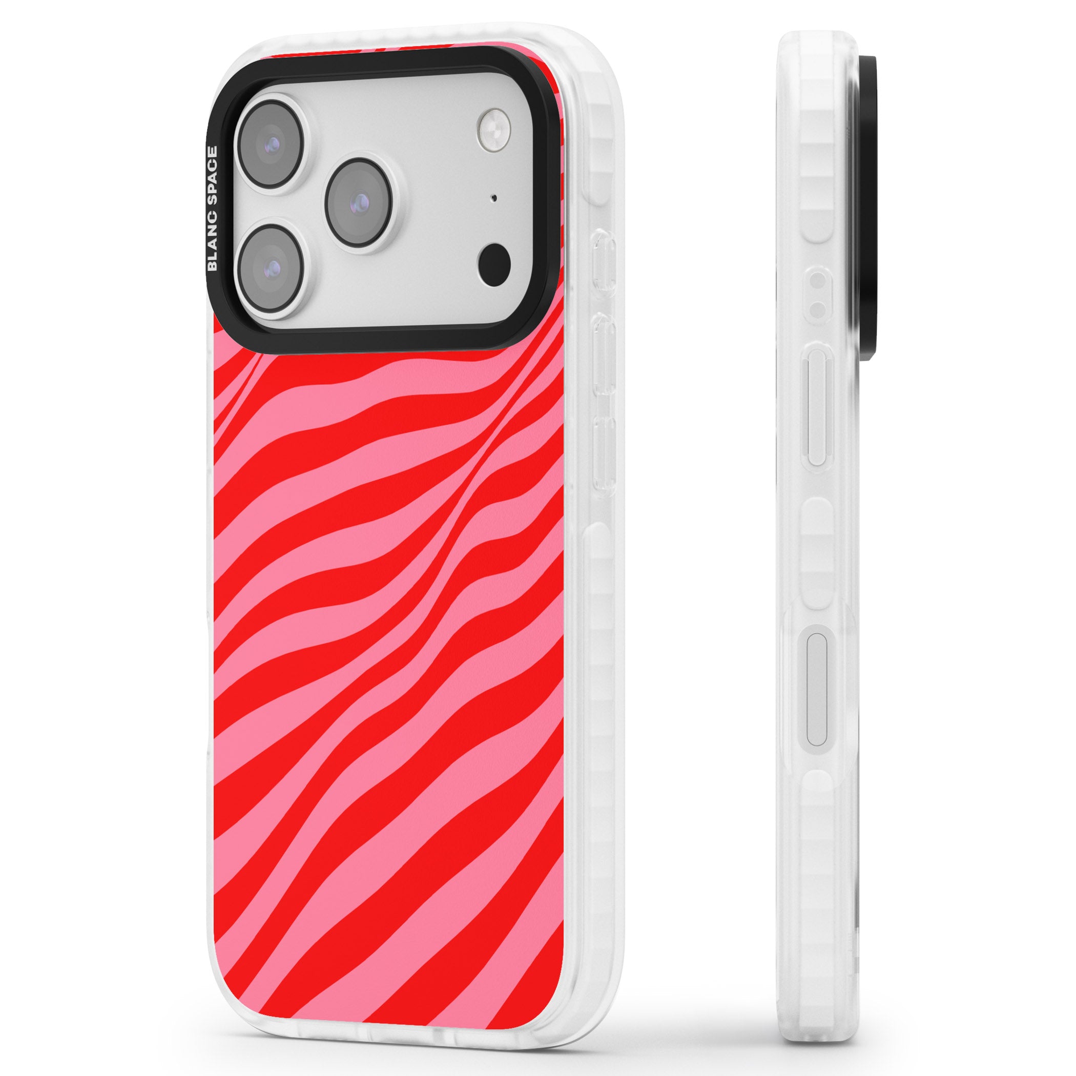 Pink & Red Distorted Line iPhone 17 Pro Impact Clear Phone Case Side Profile