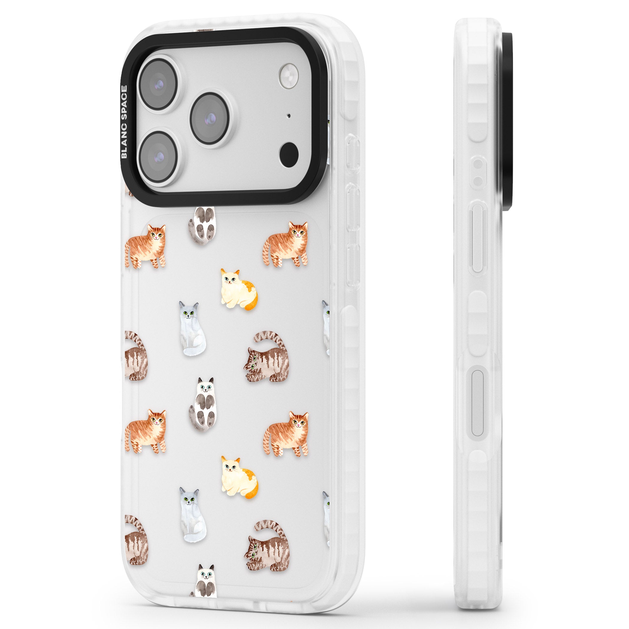 Cute Cat Pattern Classic iPhone 17 Pro Max Impact Clear Phone Case Side Profile