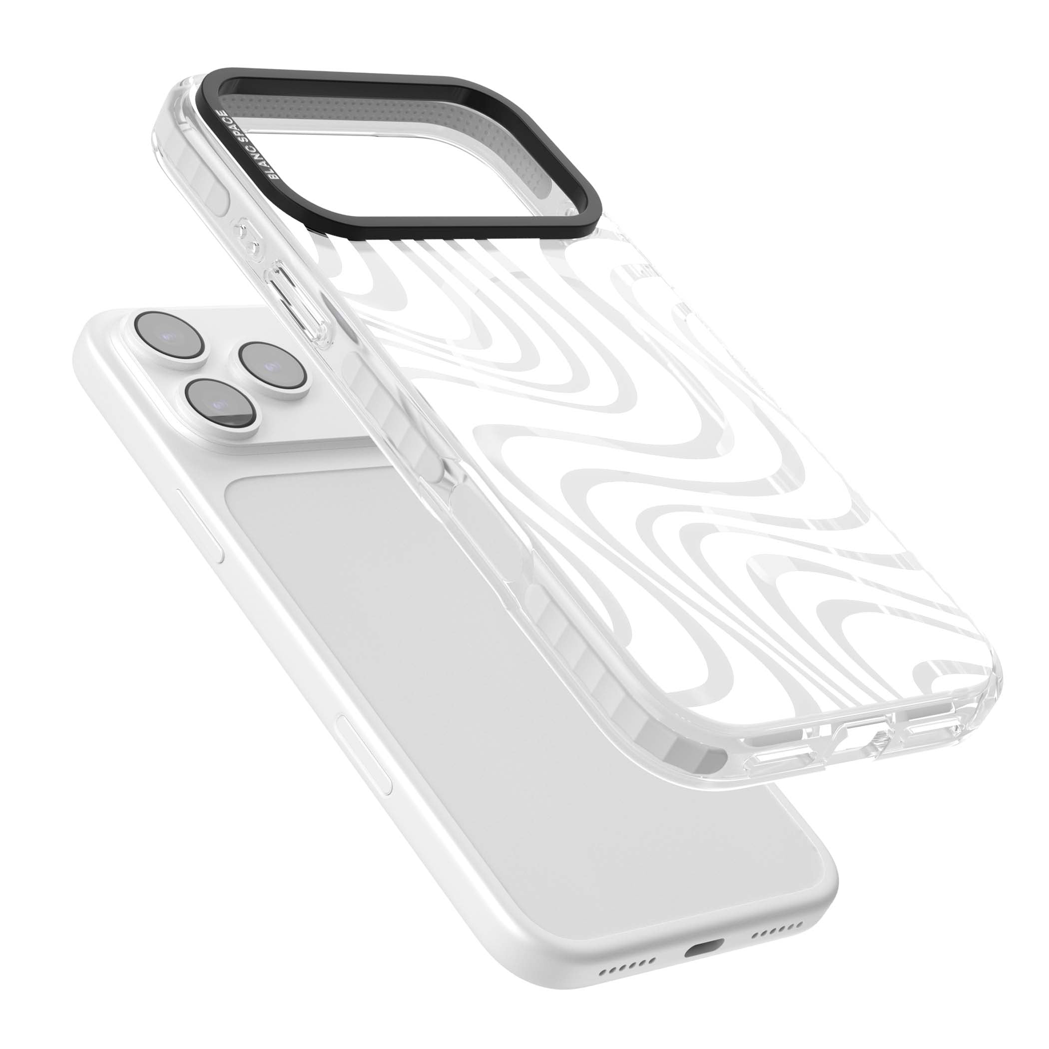 White Abstract Waves abstract iPhone case featuring flowing grey wave pattern on clear background | Impact Magsafe case for iPhone 17 Pro, iPhone 17 Pro Max