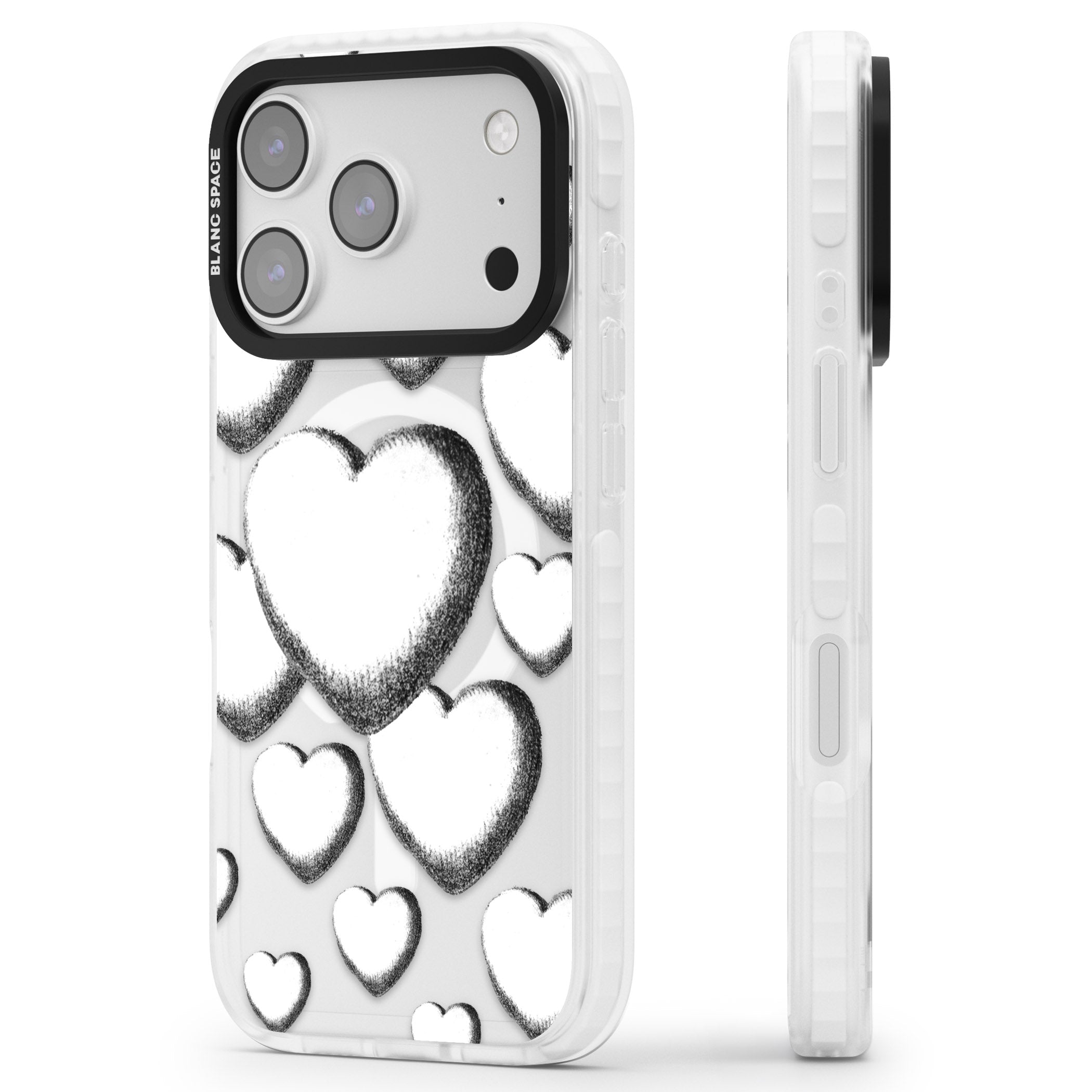 Hand Drawn Hearts iPhone 17 Pro Impact Pro Clear Phone Case Side Profile