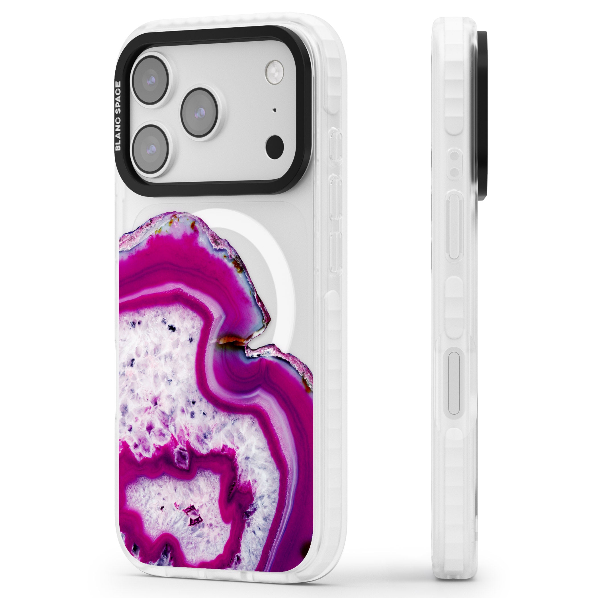 Violet Crystal Agate iPhone 17 Pro Impact Pro Clear Phone Case Side Profile