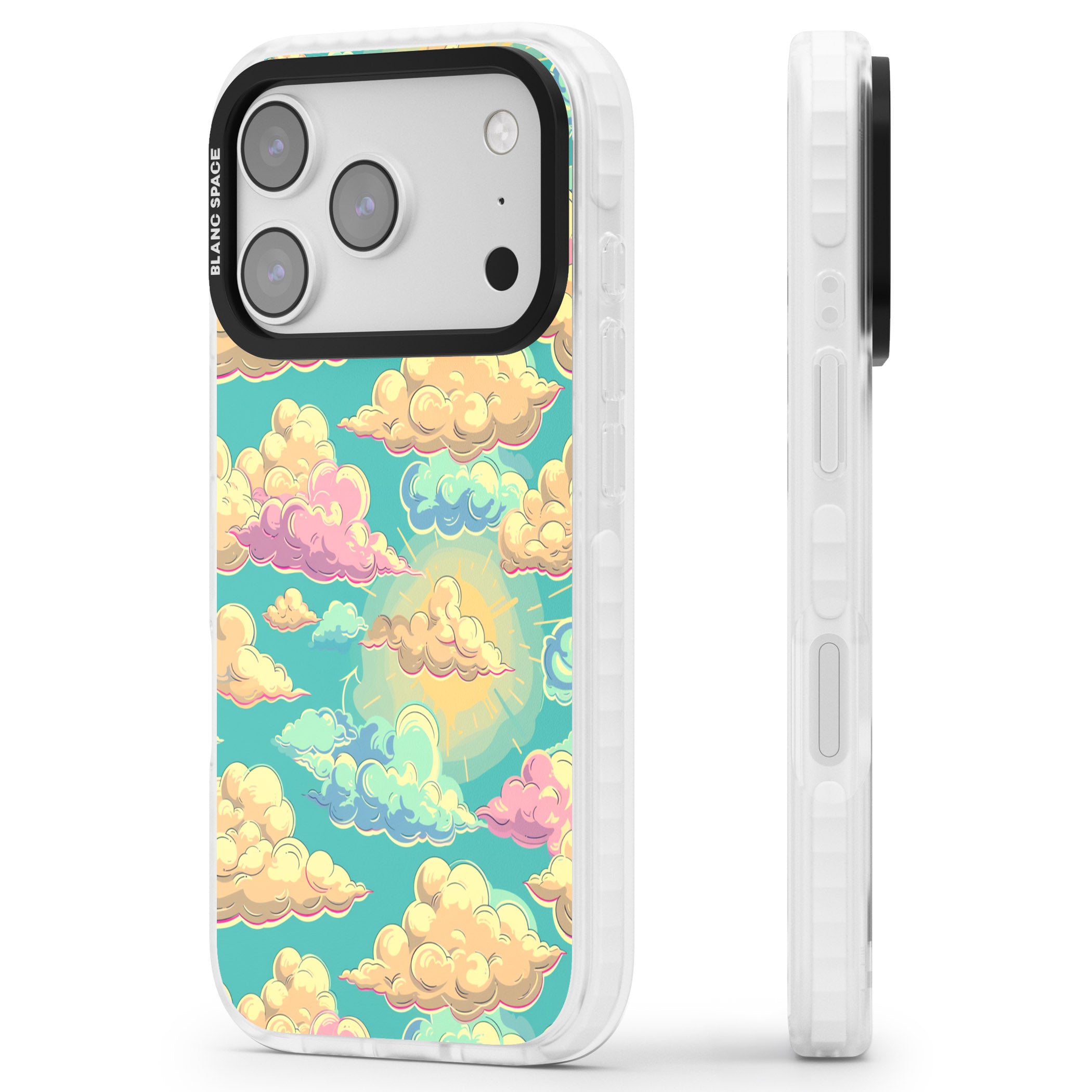 Pastel Clouds iPhone 17 Pro Max Impact Pro Clear Phone Case Side Profile