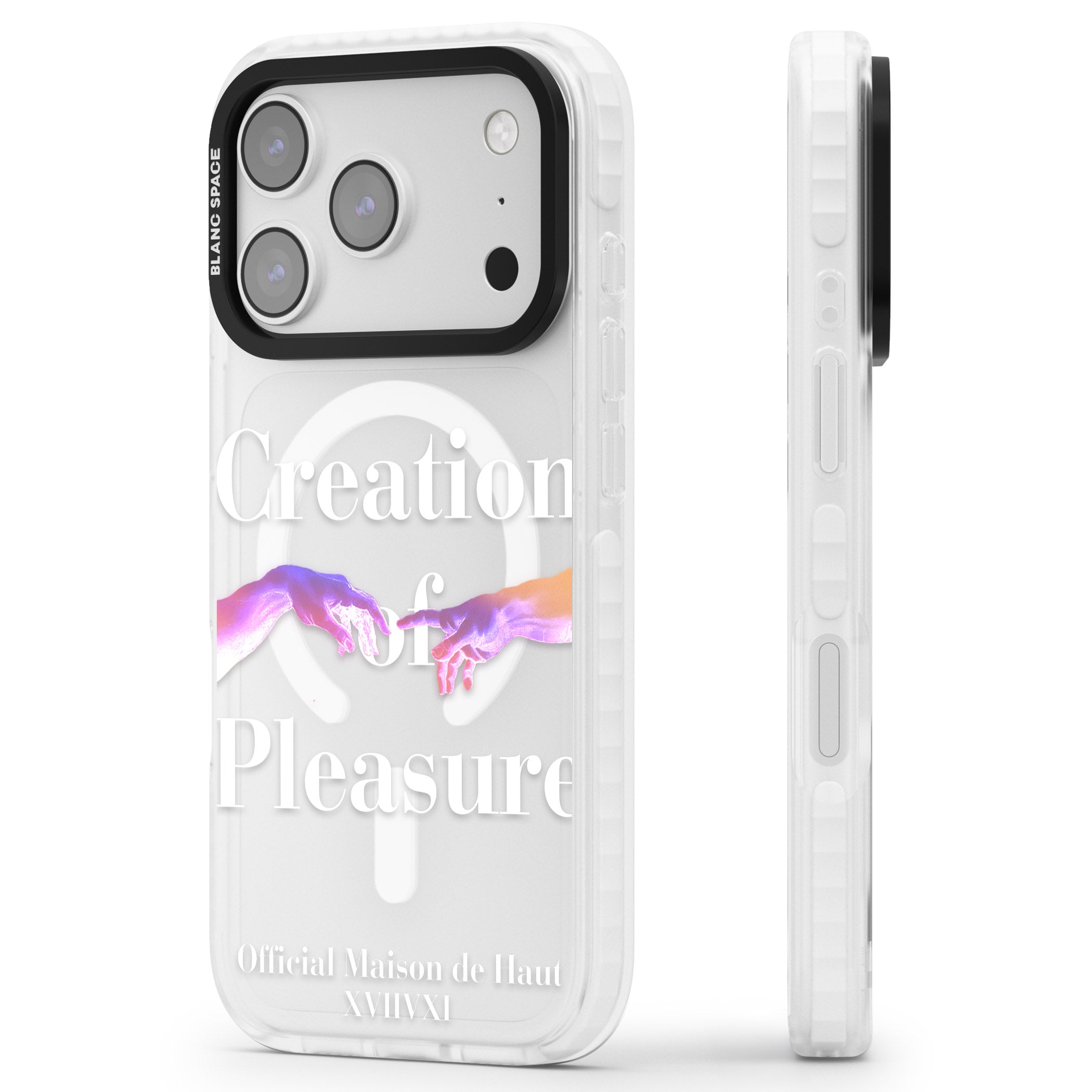 Creation Of Pleasure iPhone 17 Pro Impact Pro Clear Phone Case Side Profile