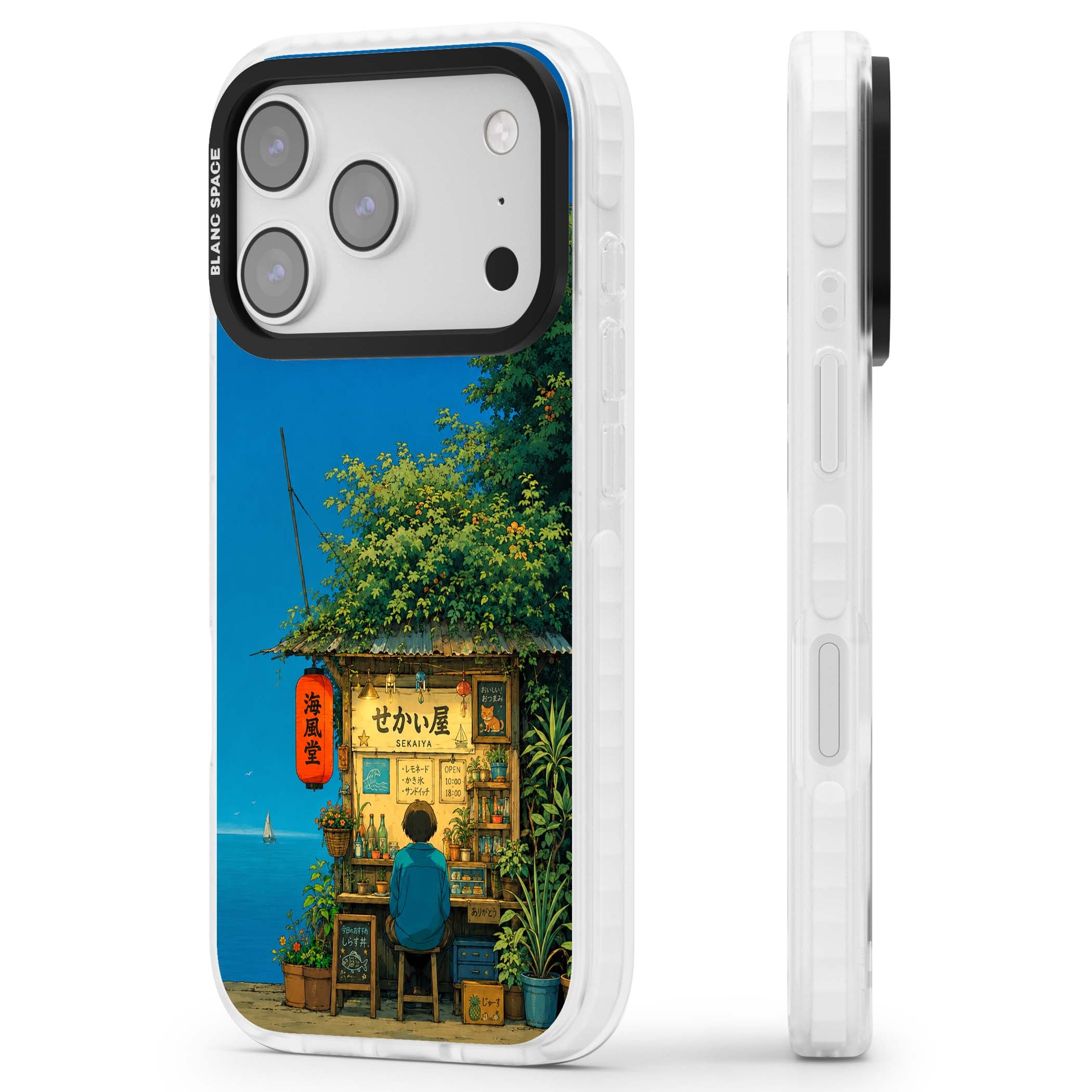 The Shirahama Kiosk anime iPhone case featuring a Japanese seaside shop, red paper lantern and ocean view | Impact Magsafe case for iPhone 17 Pro, iPhone 17 Pro Max