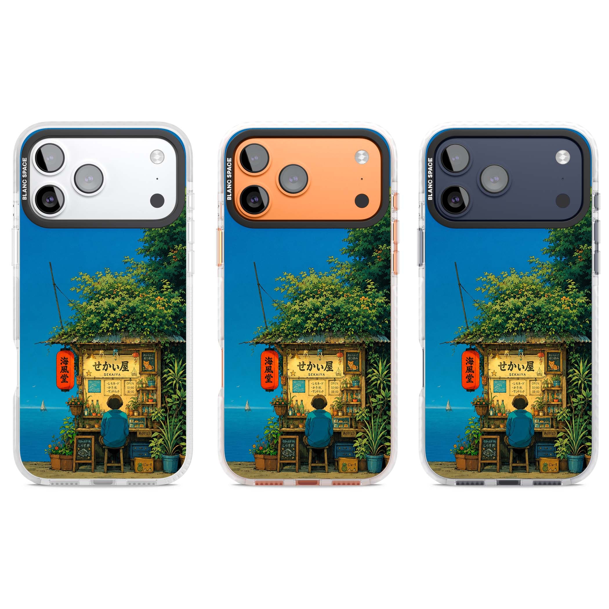 The Shirahama Kiosk anime iPhone case featuring a Japanese seaside shop, red paper lantern and ocean view | Impact Magsafe case for iPhone 17 Pro, iPhone 17 Pro Max