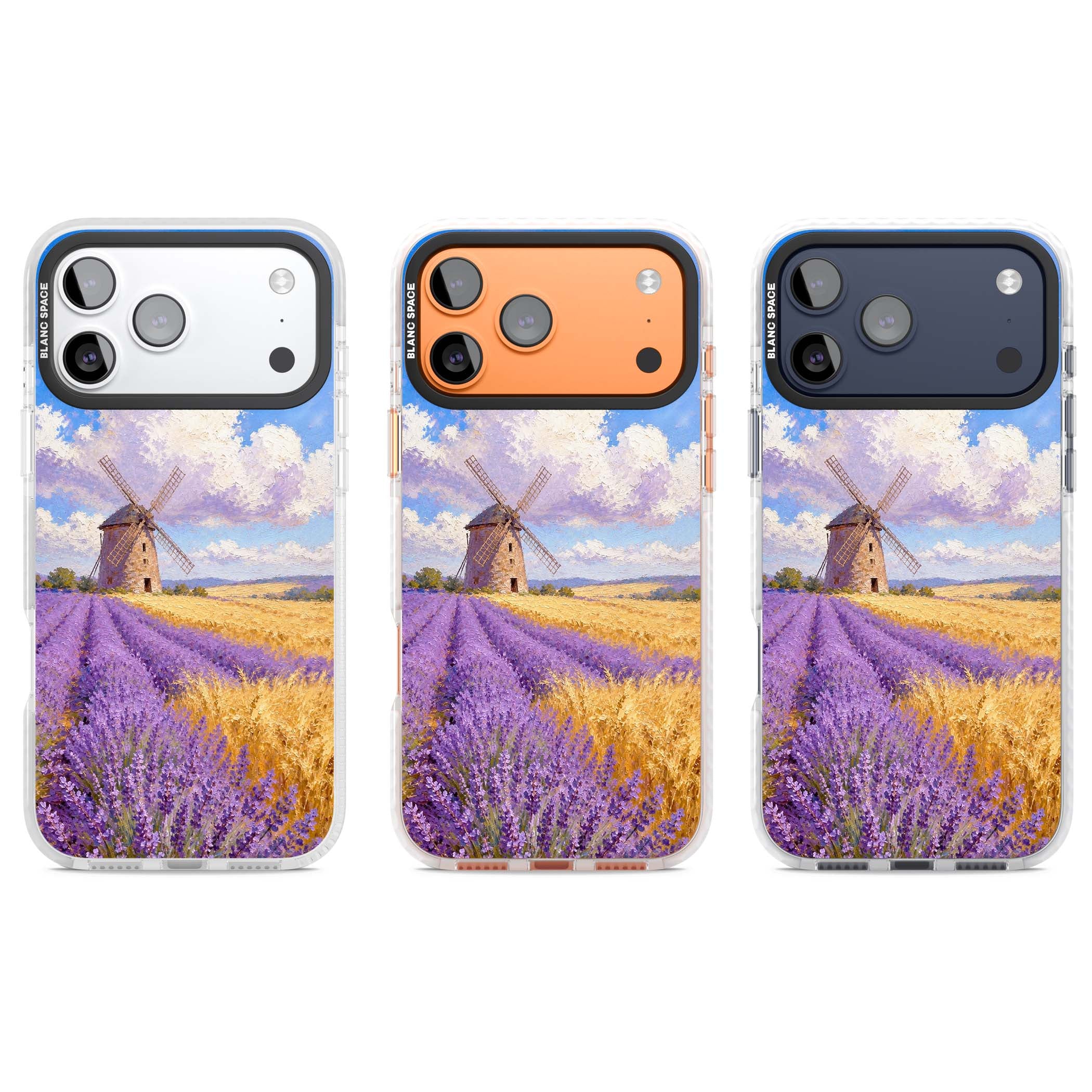 Lavender Mill cottagecore iPhone case featuring a French windmill, lavender field and golden wheat oil painting | Impact Magsafe case for iPhone 17 Pro, iPhone 17 Pro Max