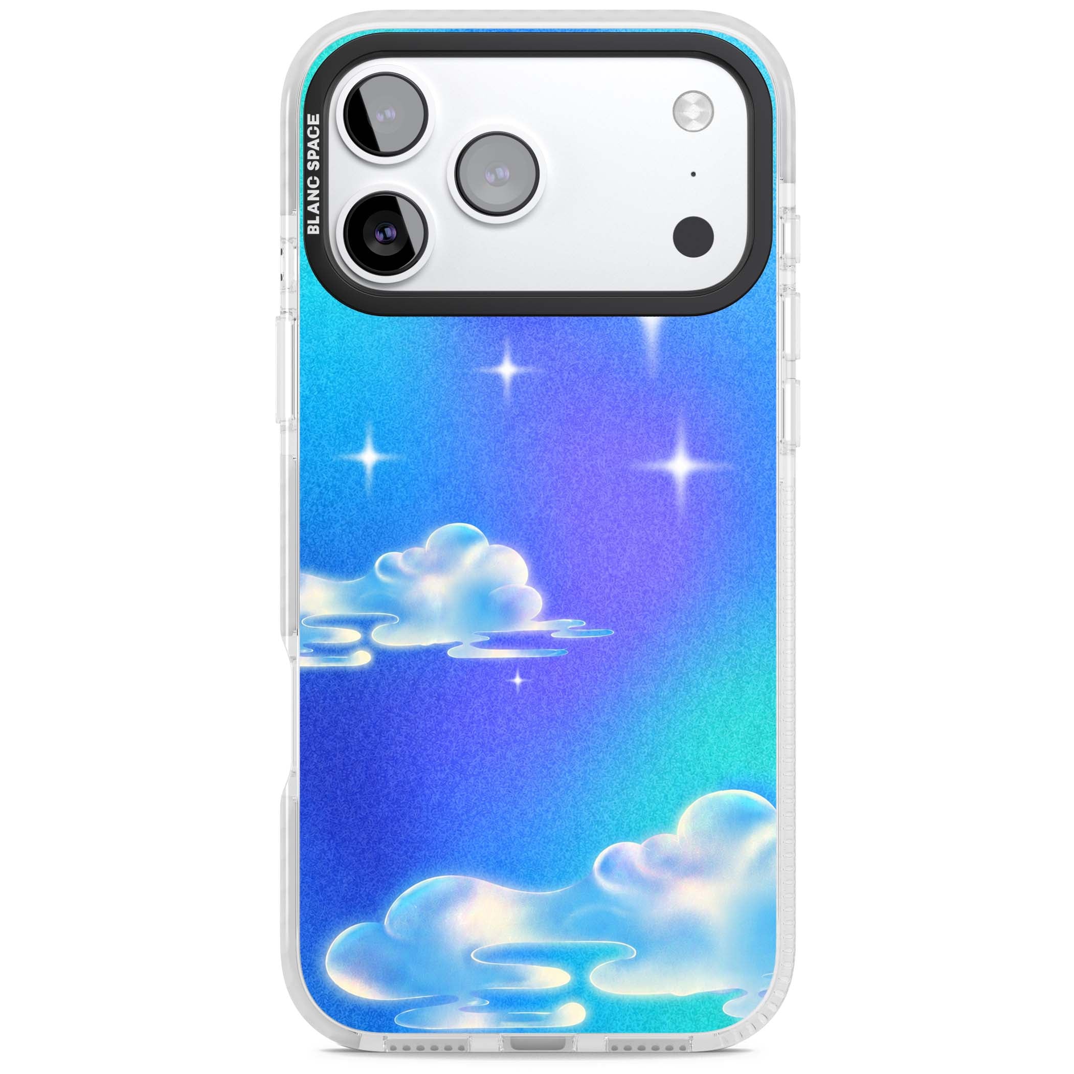Aurora celestial iPhone case featuring dreamy iridescent clouds, sparkling stars and pastel blue purple sky | Impact Magsafe case for iPhone 17 Pro, iPhone 17 Pro Max