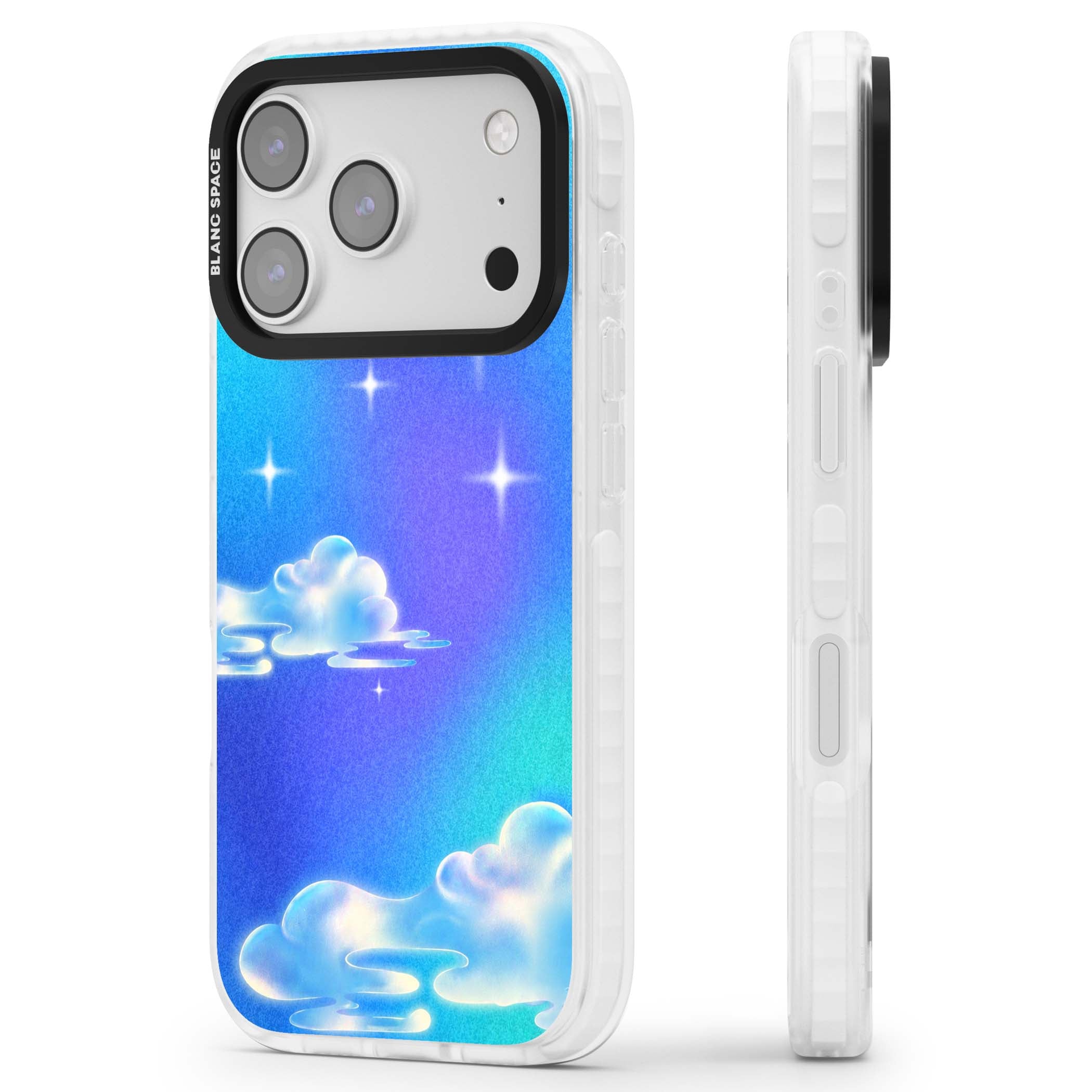 Aurora celestial iPhone case featuring dreamy iridescent clouds, sparkling stars and pastel blue purple sky | Impact Magsafe case for iPhone 17 Pro, iPhone 17 Pro Max