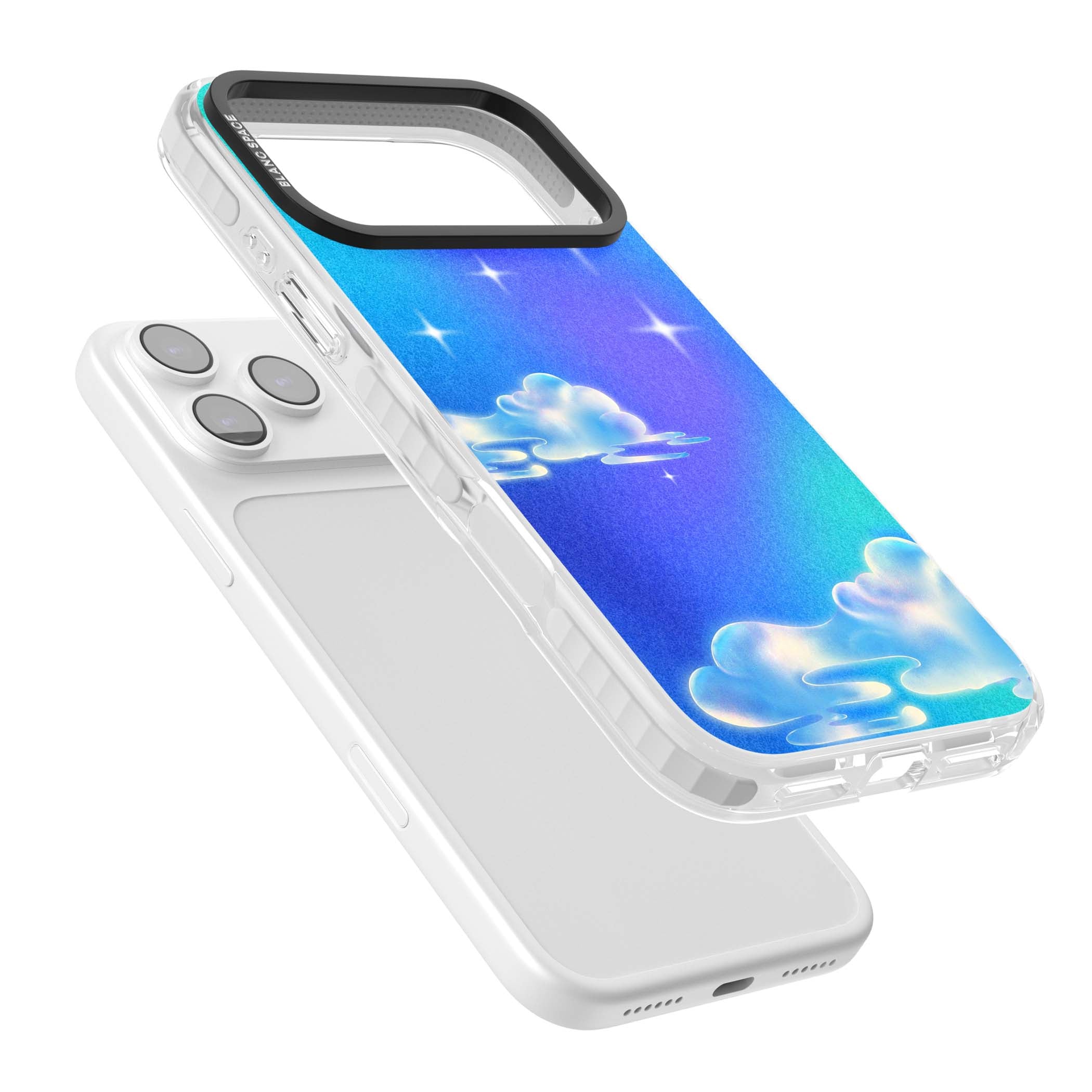 Aurora celestial iPhone case featuring dreamy iridescent clouds, sparkling stars and pastel blue purple sky | Impact Magsafe case for iPhone 17 Pro, iPhone 17 Pro Max