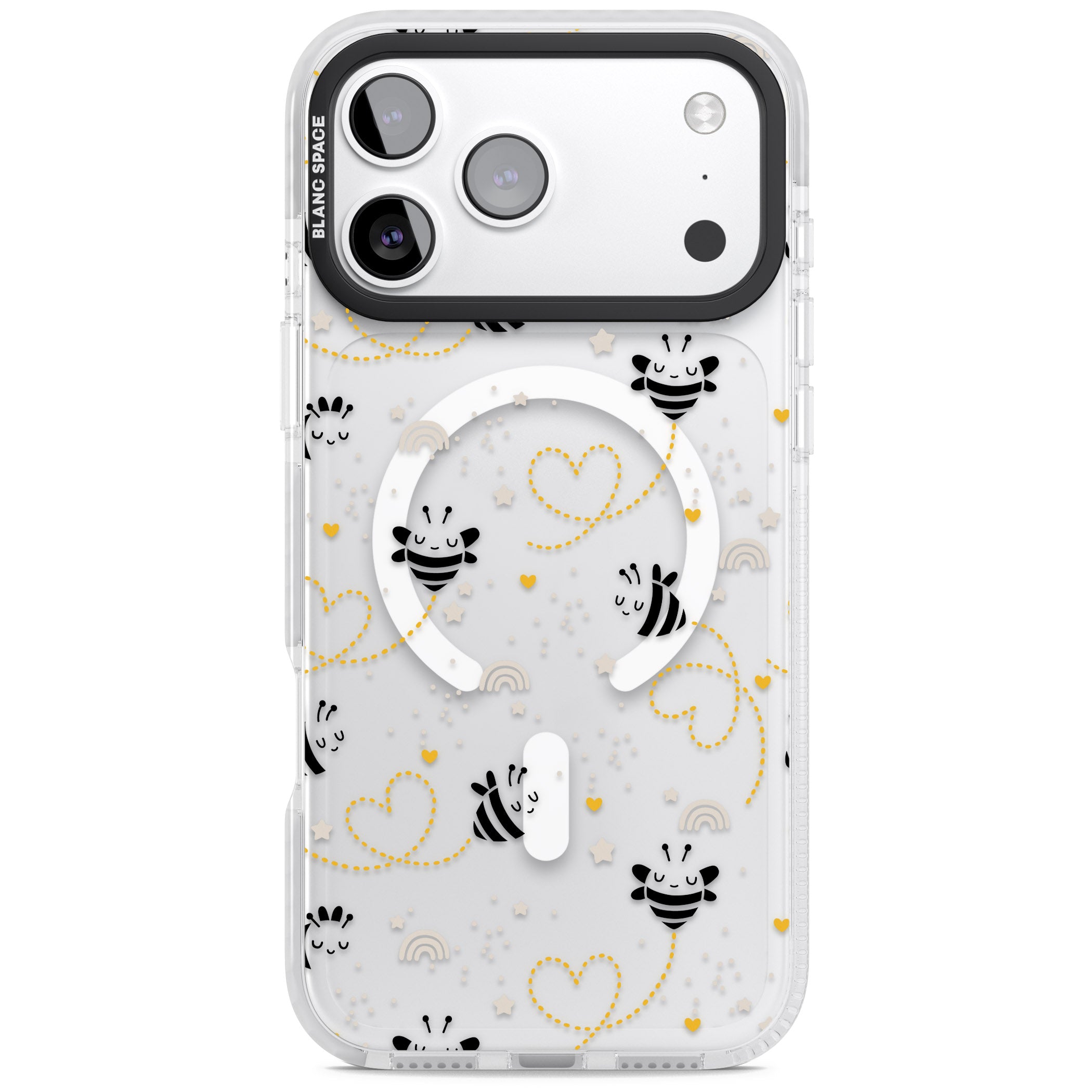 Bee Hearts Pattern iPhone 17 Pro Impact Pro Clear Phone Case
