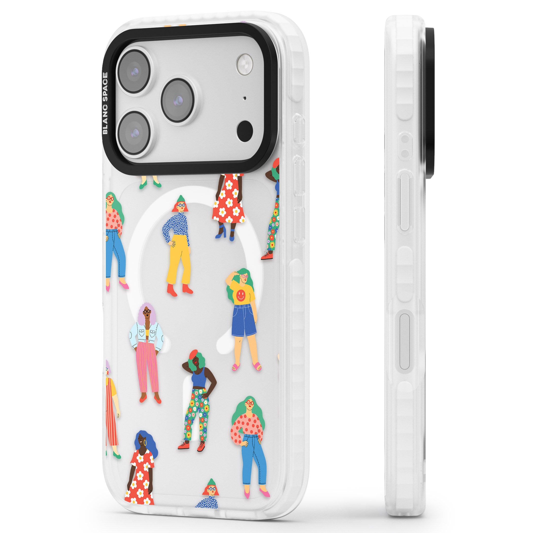 Girls Pattern iPhone 17 Pro Impact Pro Clear Phone Case Side Profile